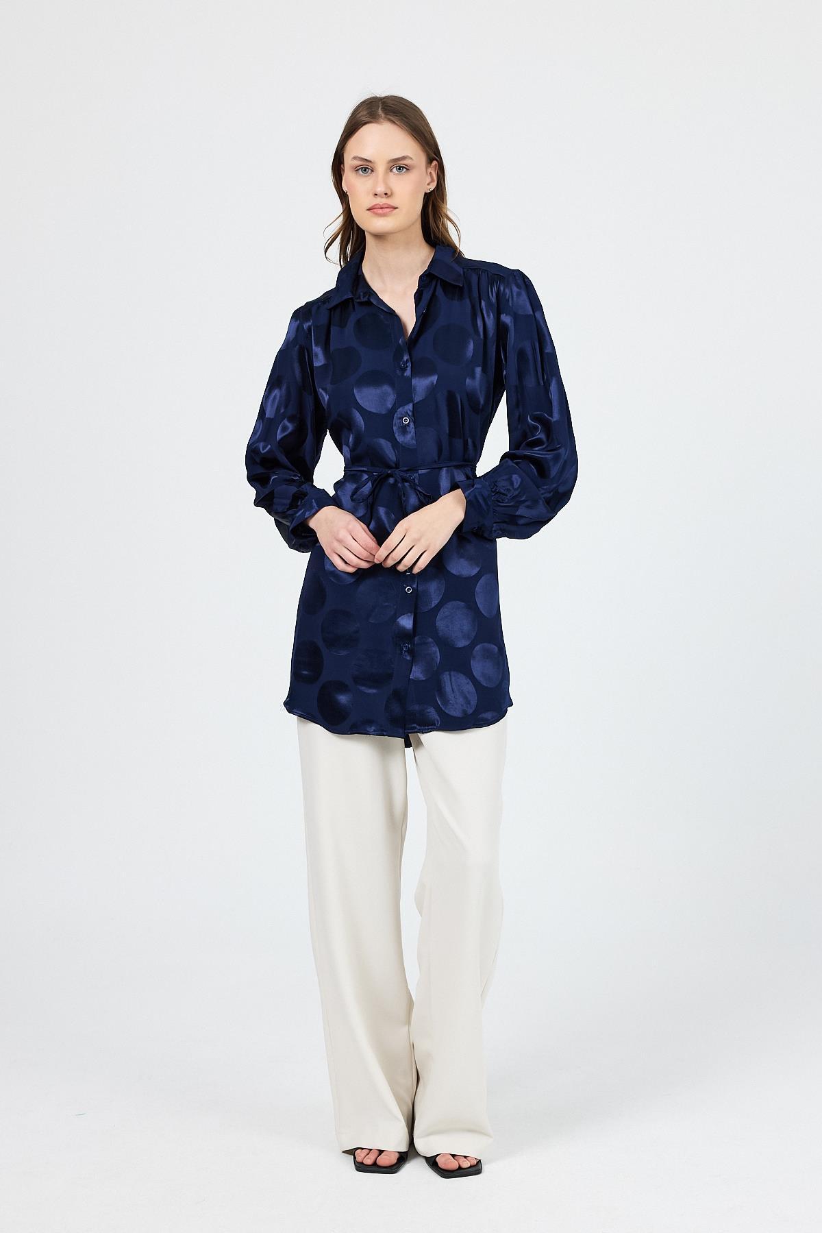 Laci Puantiye Desen İp Bağlama Detaylı Tunik 4690A - 1