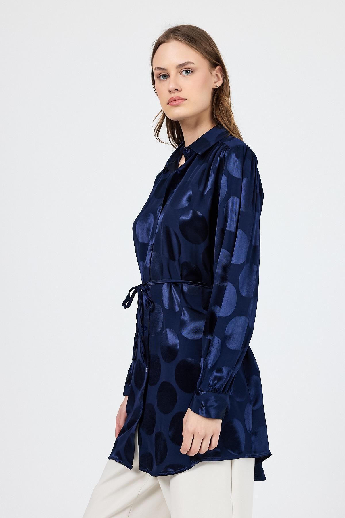 Laci Puantiye Desen İp Bağlama Detaylı Tunik 4690A - 2