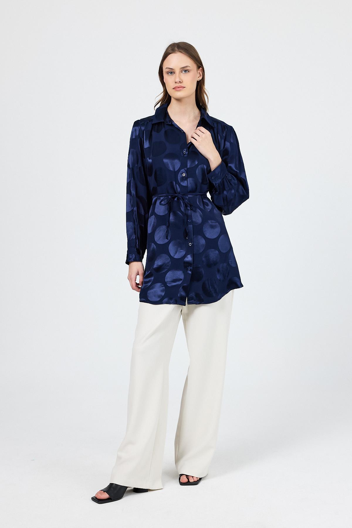 Laci Puantiye Desen İp Bağlama Detaylı Tunik 4690A - 8