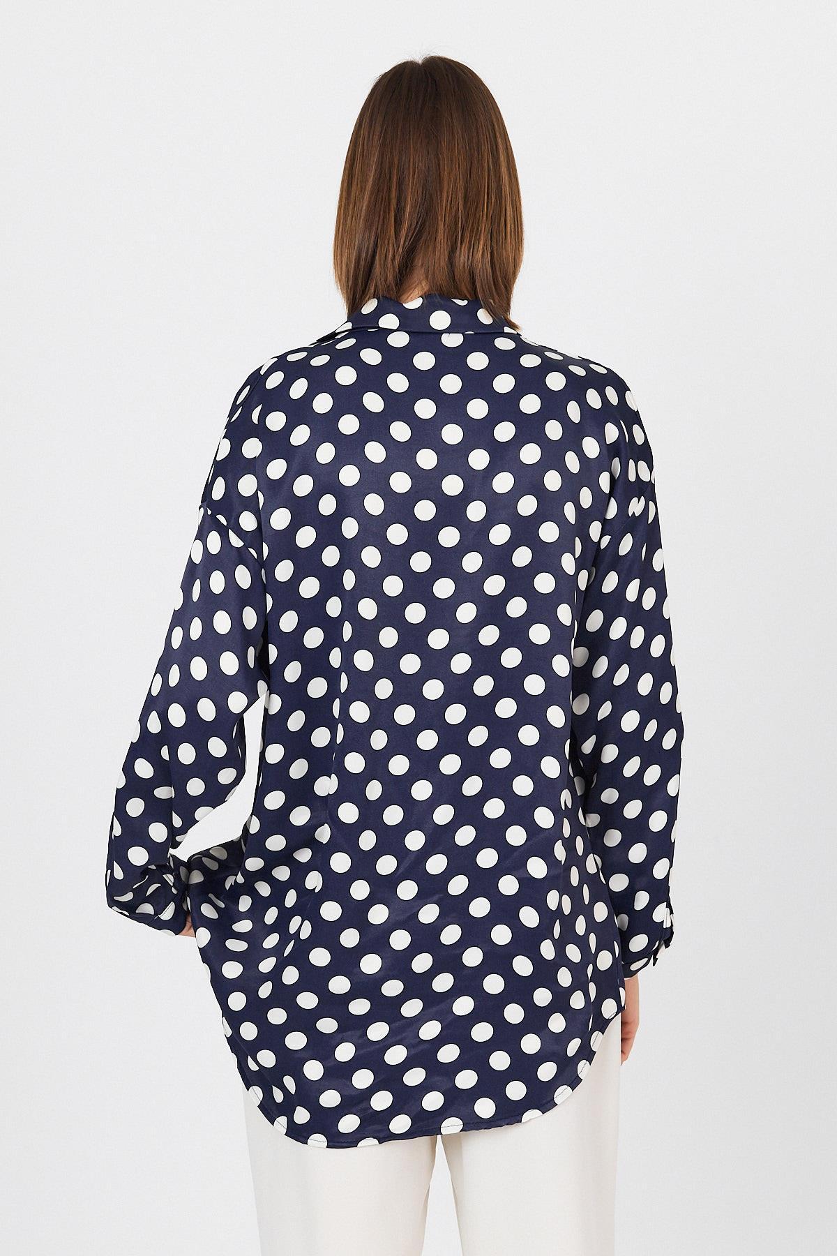 Laci Puantiye Desen Oversize Saten Gömlek 9411 - 5