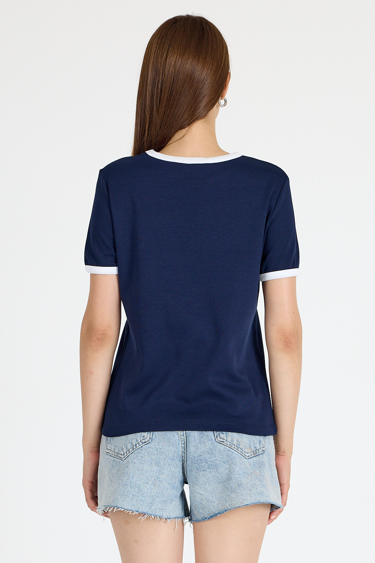 Laci Ribana Yaka ve Kol Detaylı Yazı Baskılı Tişört 5875 - 5