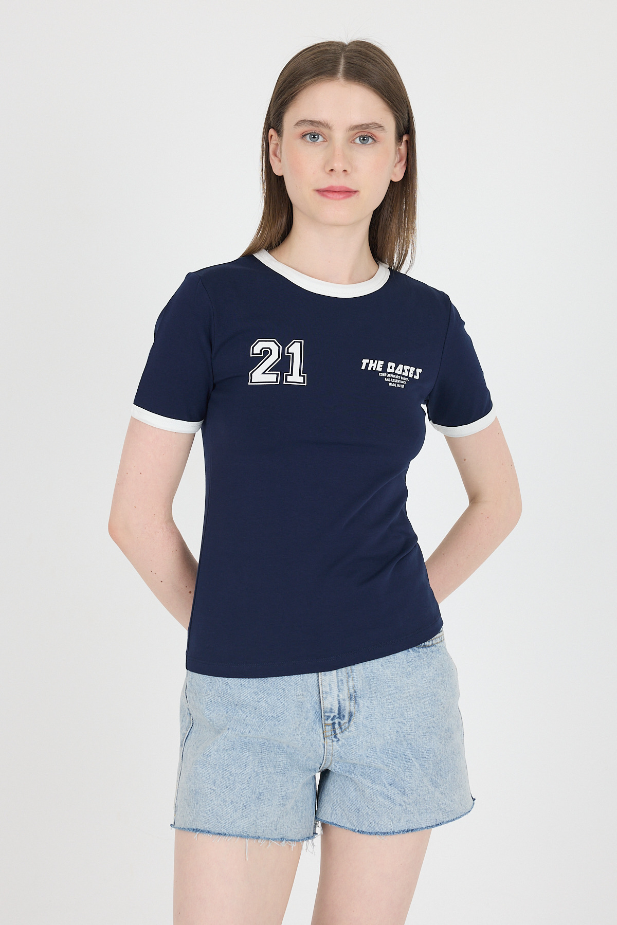 Laci Ribanalı Yazı Baskılı Slim Fit Tişört 5981 - RAYS