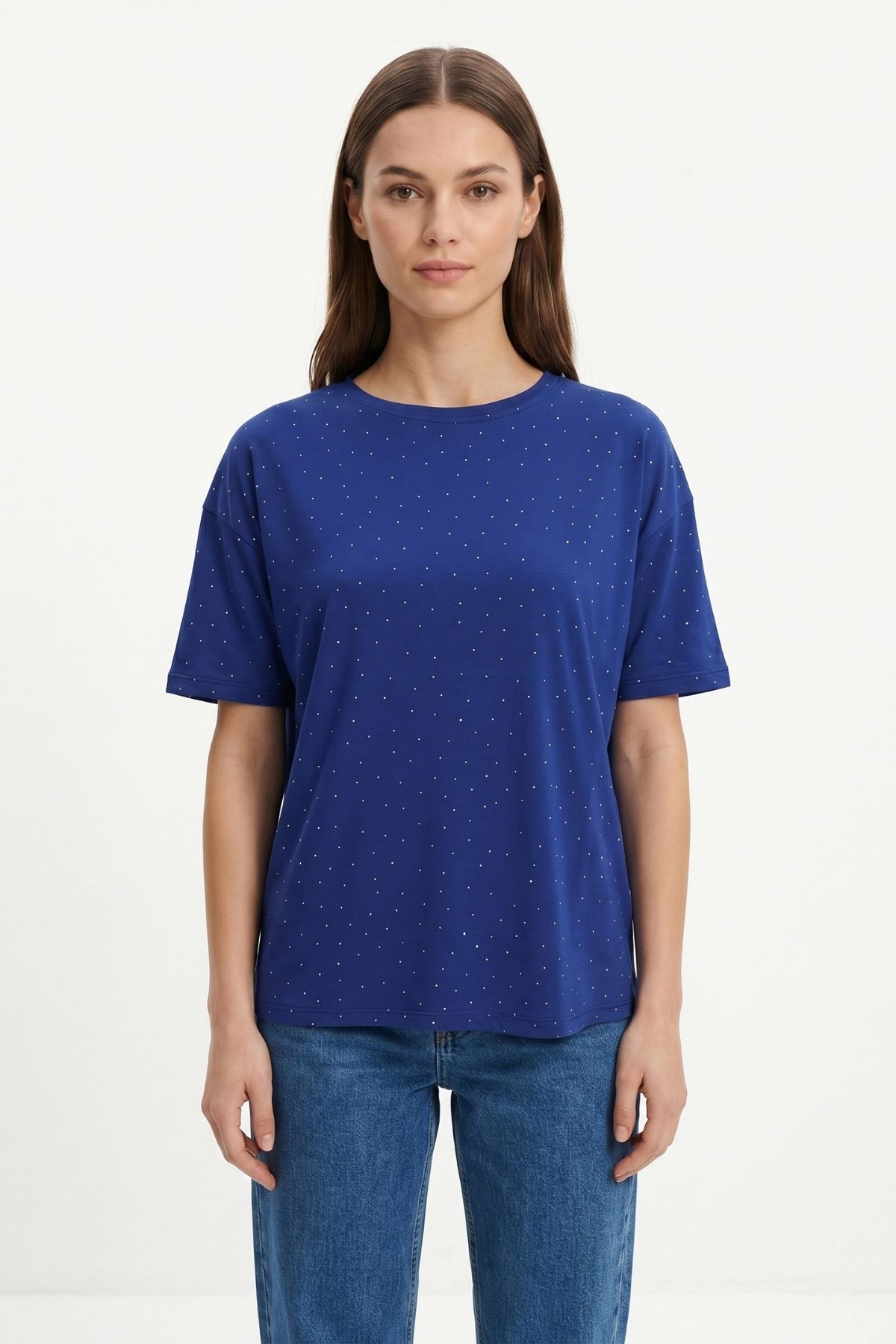 Laci Taşlı Bisiklet Yaka Tişört 1762 