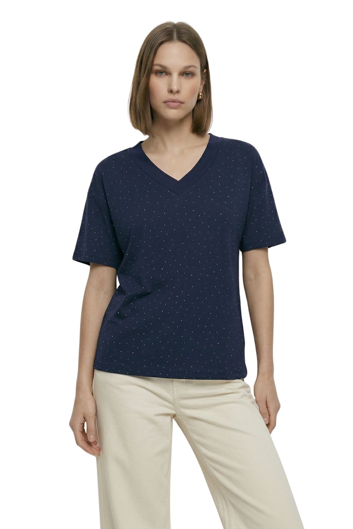 Laci Taşlı V Yaka Kısa Kol Tişört 1761 - RAYS