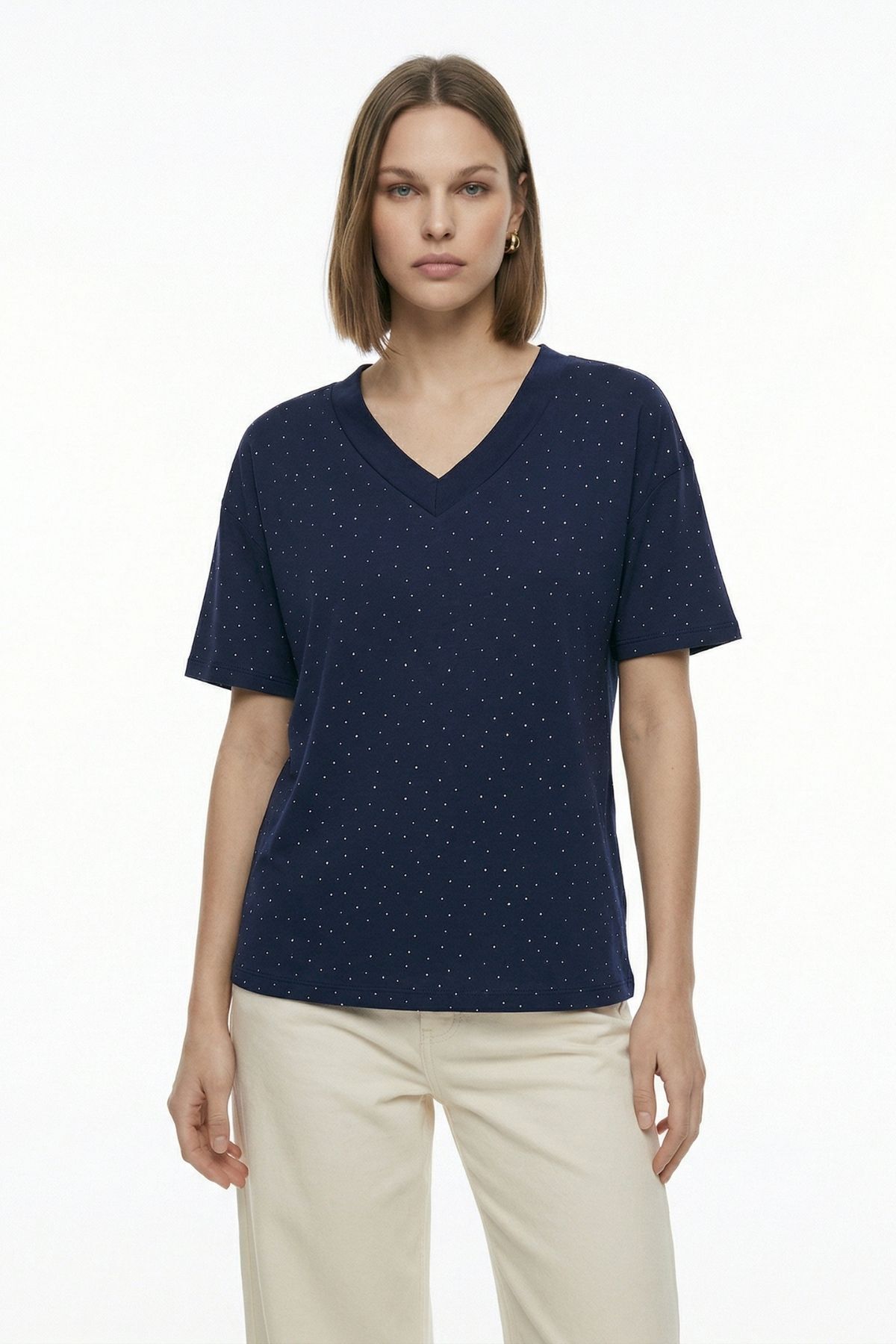 Laci Taşlı V Yaka Kısa Kol Tişört 1761 - RAYS (1)