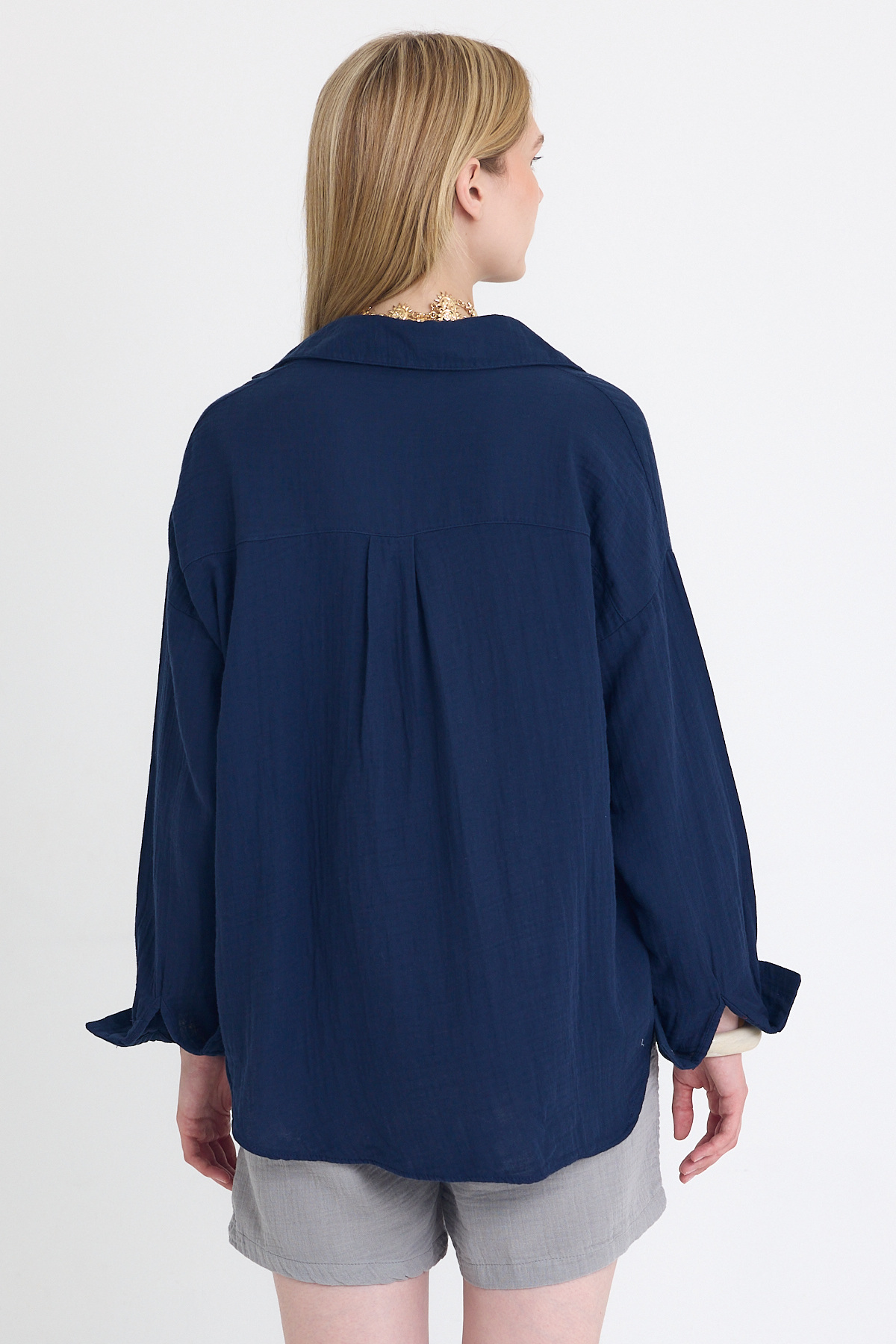 Laci Tek Cepli %100 Pamuk Oversize Müslin Gömlek 4697A - 5