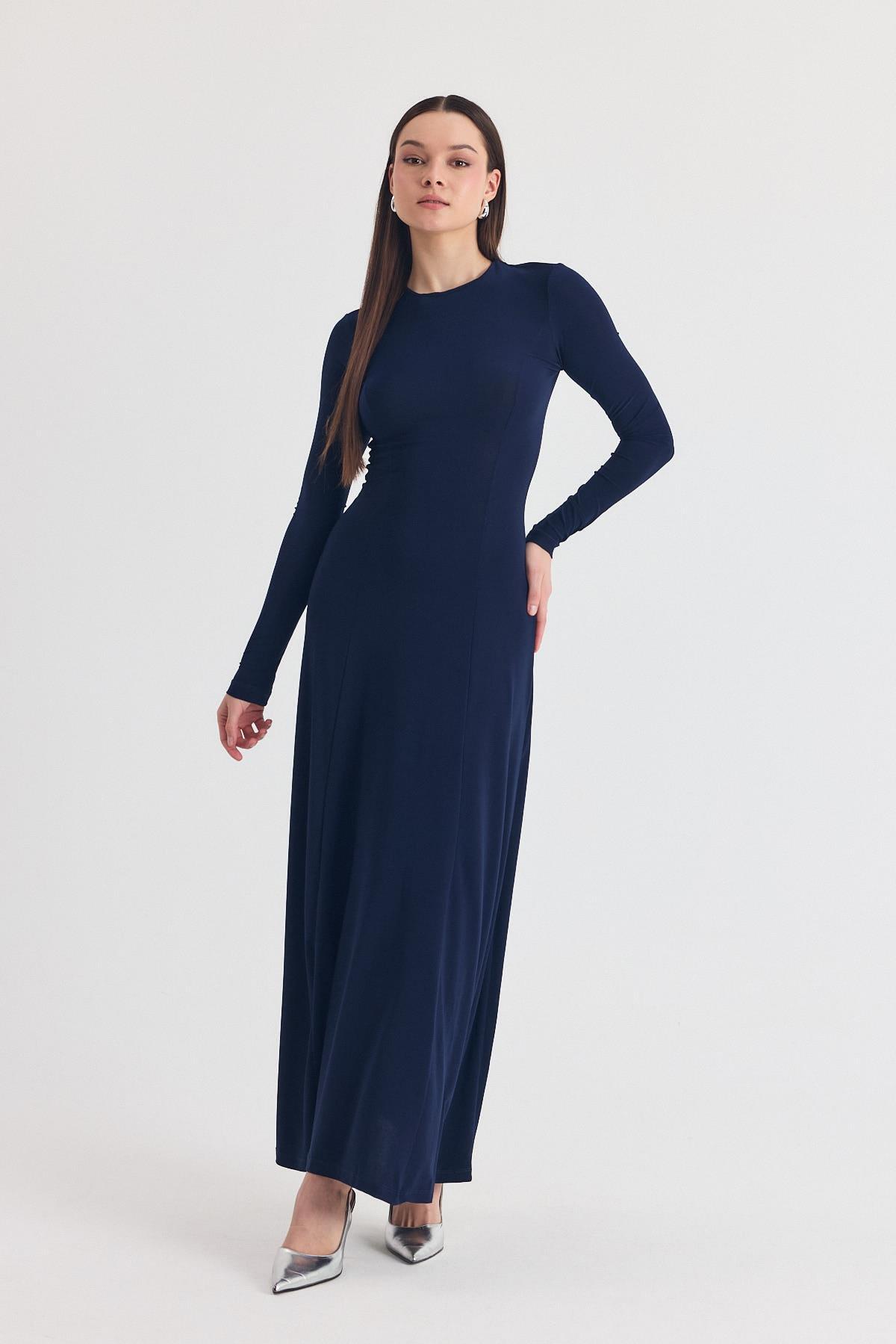 Laci Uzun Kollu Esnek Kumaş Maxi Elbise 2510 - RAYS