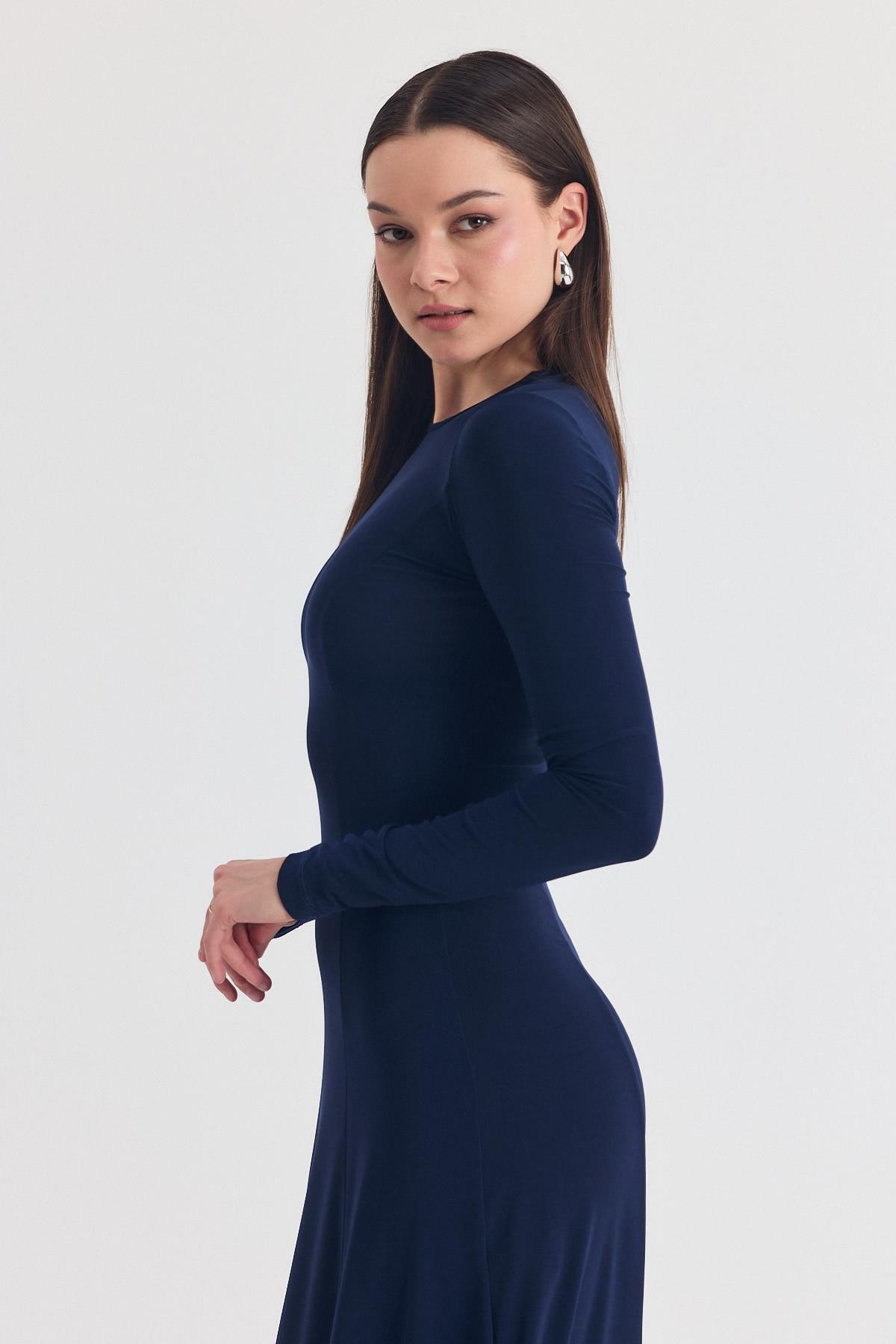 Laci Uzun Kollu Esnek Kumaş Maxi Elbise 2510 - 6