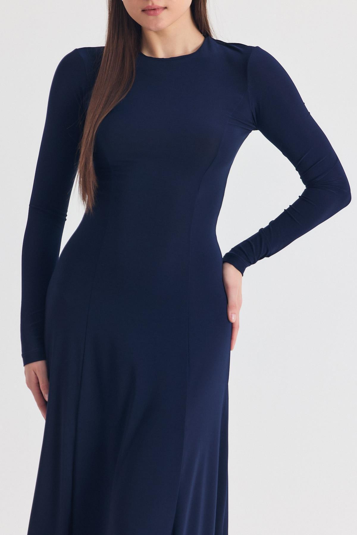 Laci Uzun Kollu Esnek Kumaş Maxi Elbise 2510 - 7