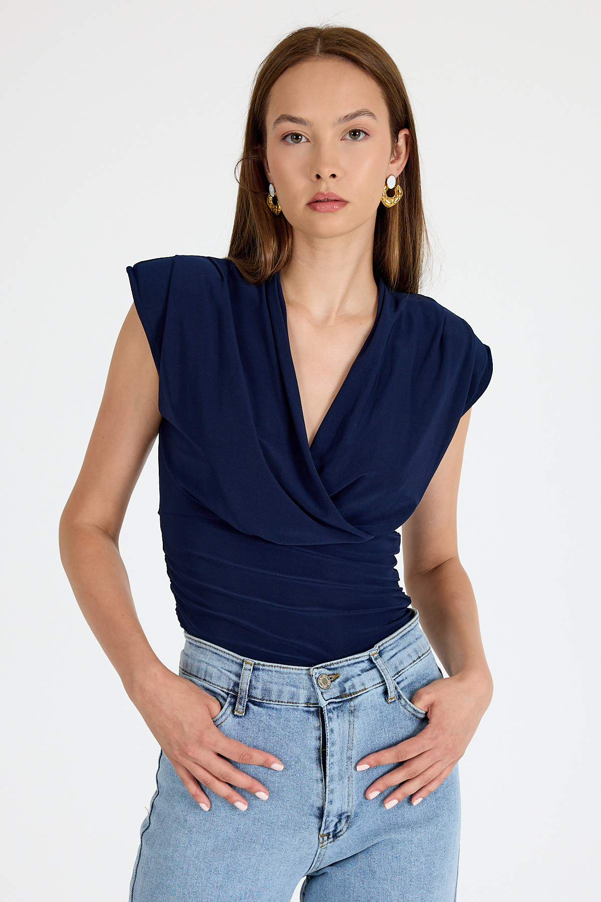 Laci Vatkalı Kruvaze Yaka Drapeli Bluz 2487 - 1