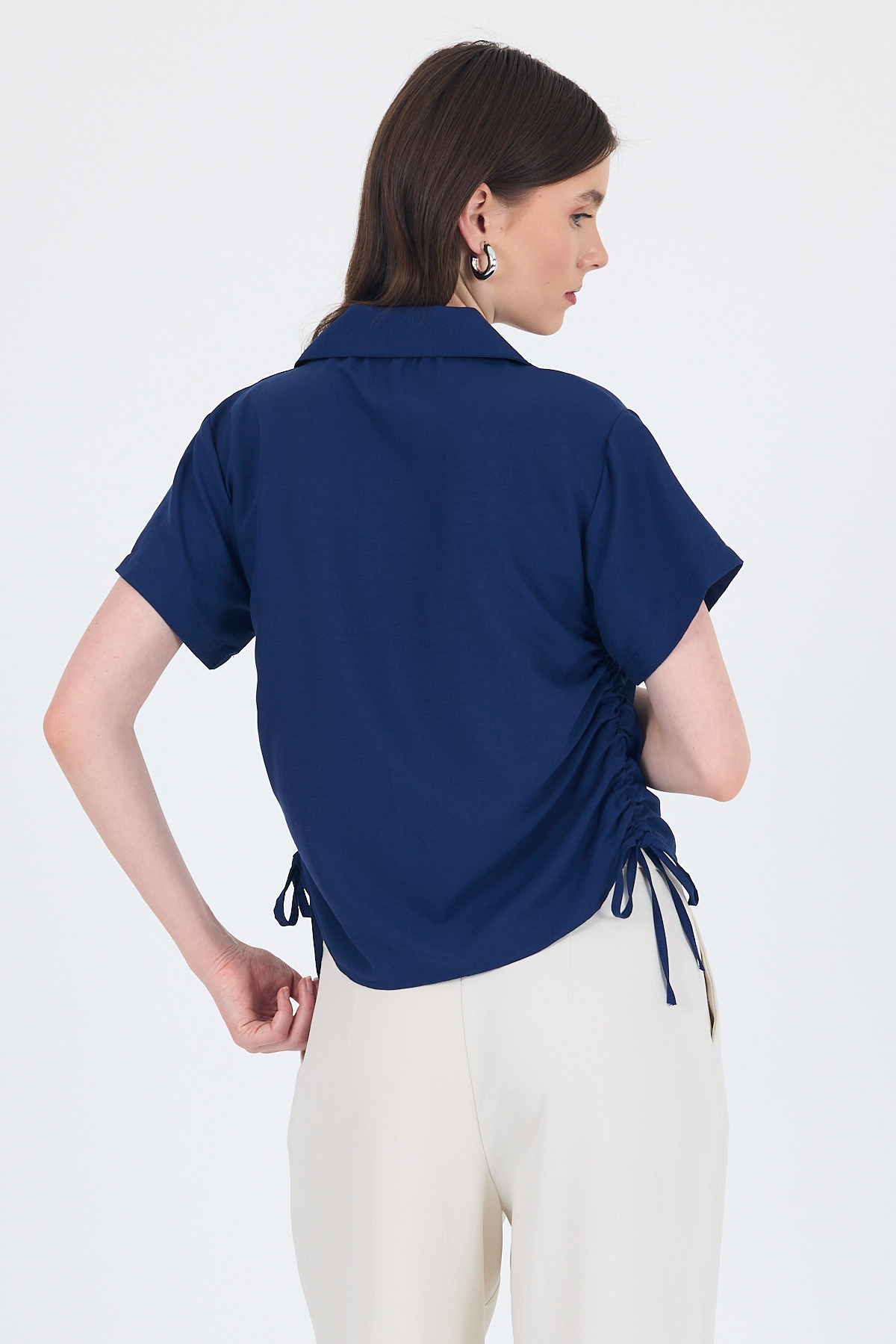 Laci Yanları Büzgülü Bağcıklı Kısa Kollu Gömlek 4368A - 5