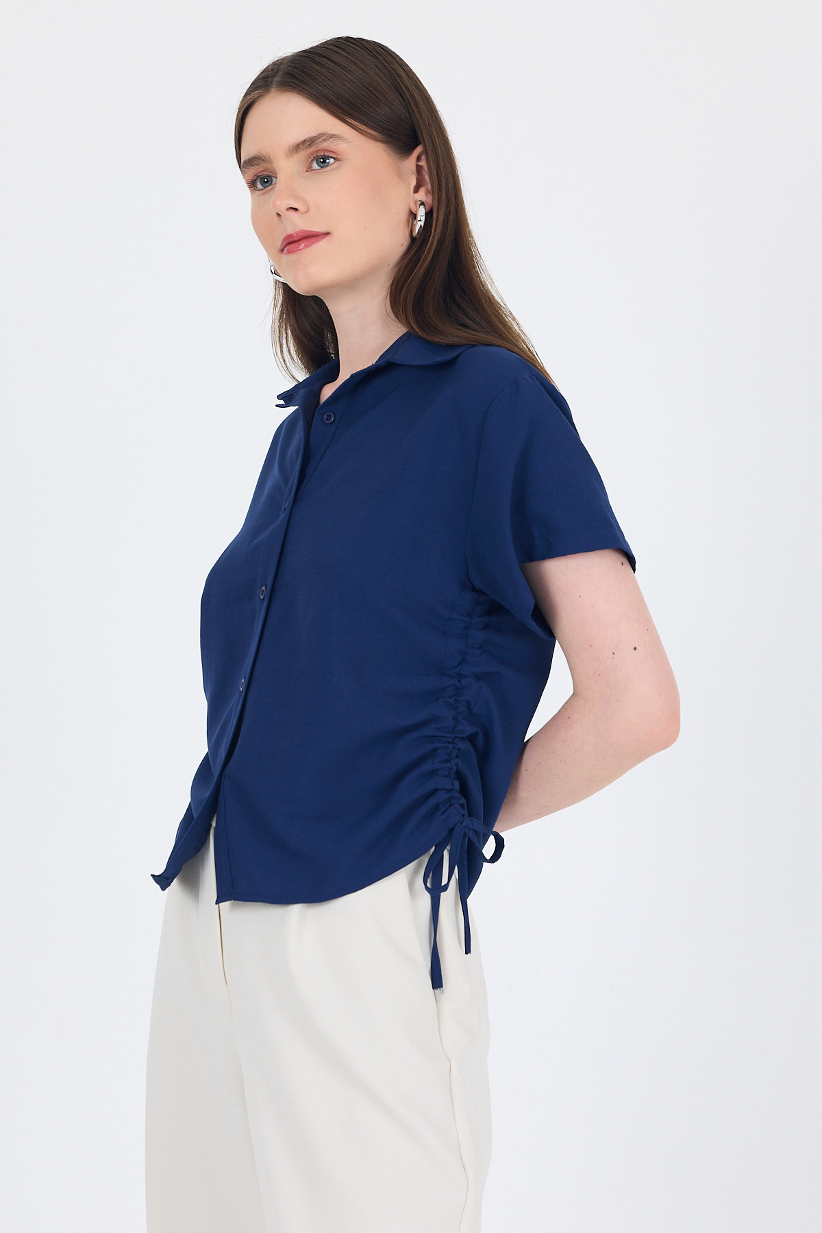 Laci Yanları Büzgülü Bağcıklı Kısa Kollu Gömlek 4368A - 6