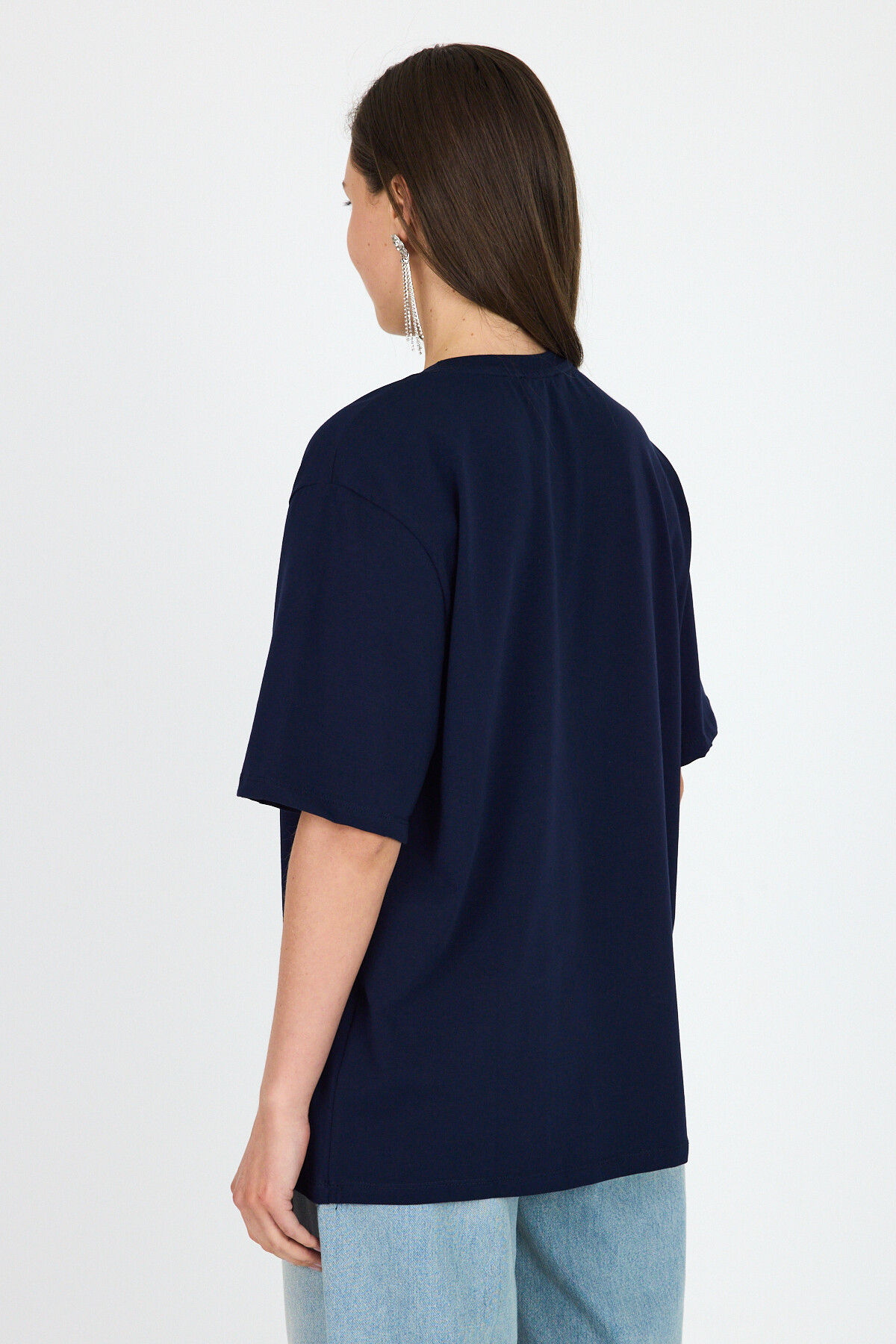 Laci Yazı Baskılı Bisiklet Yaka Oversize Tişört 6056 - 5