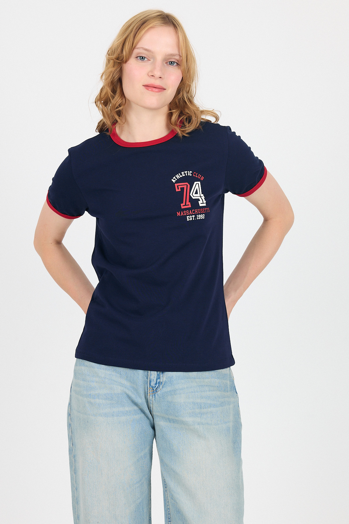 Laci Yazı Baskılı Regular Fit Ribana Detaylı Tişört 6325 - 6