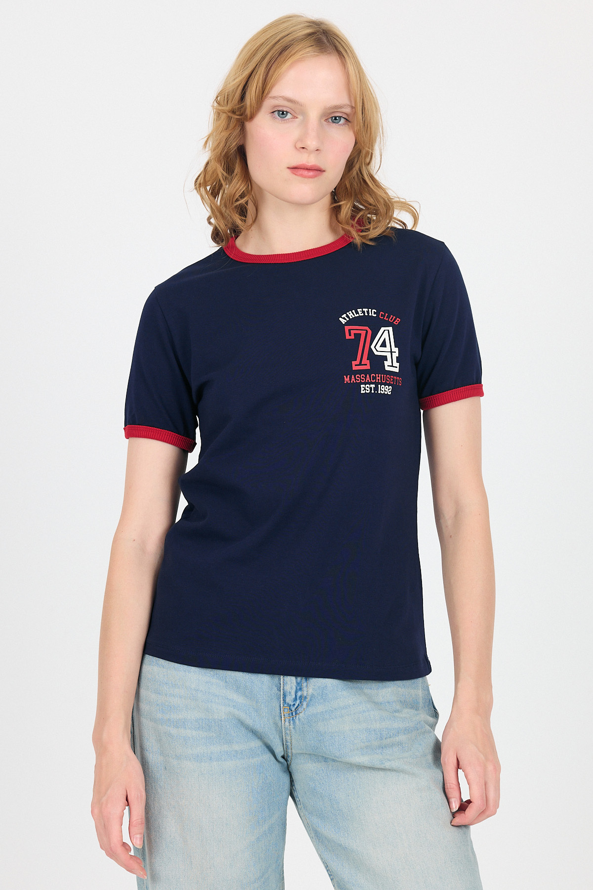 Laci Yazı Baskılı Regular Fit Ribana Detaylı Tişört 6325 