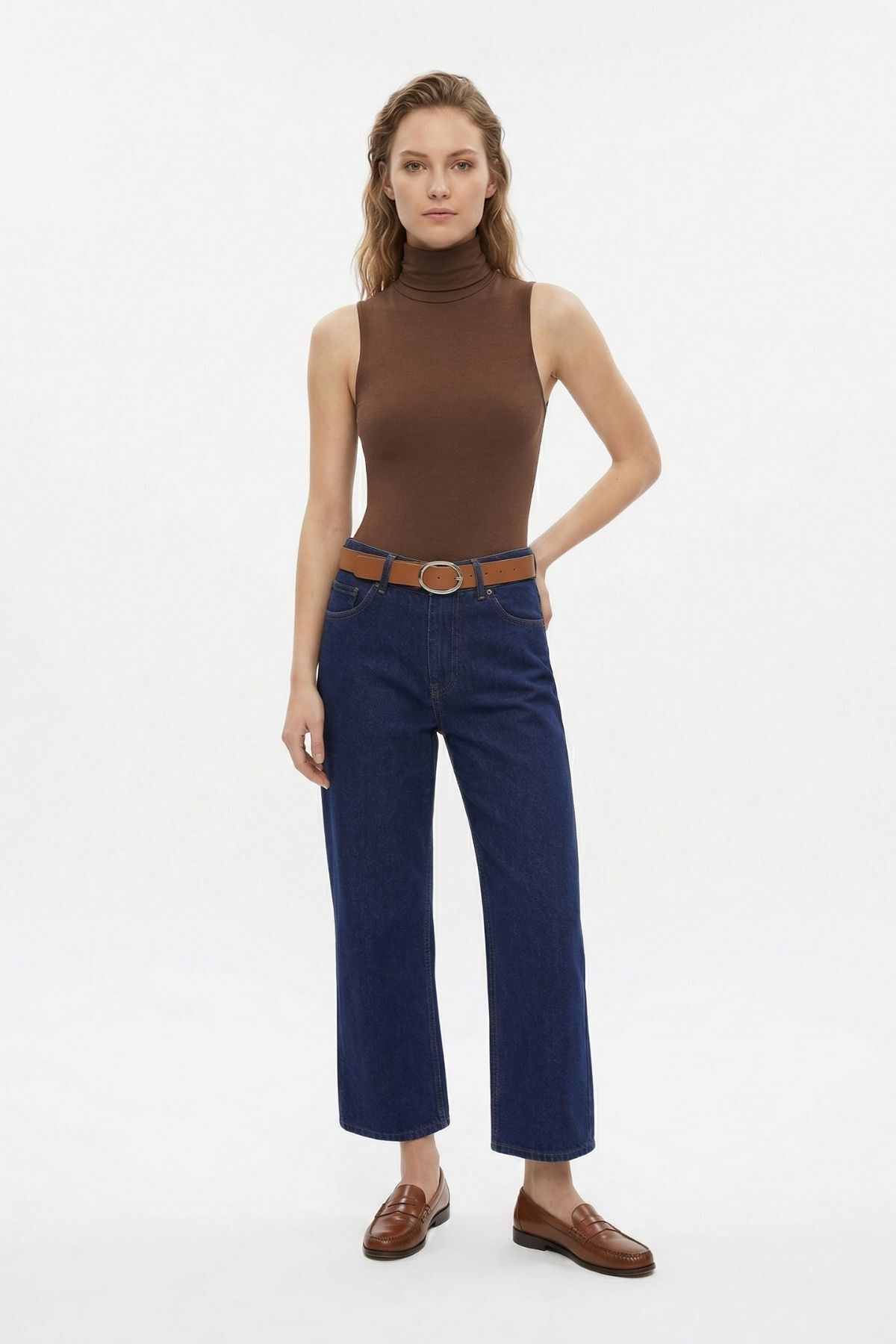 Yüksek Bel Kemerli Düz Paça Jean 3085 Laci - 1