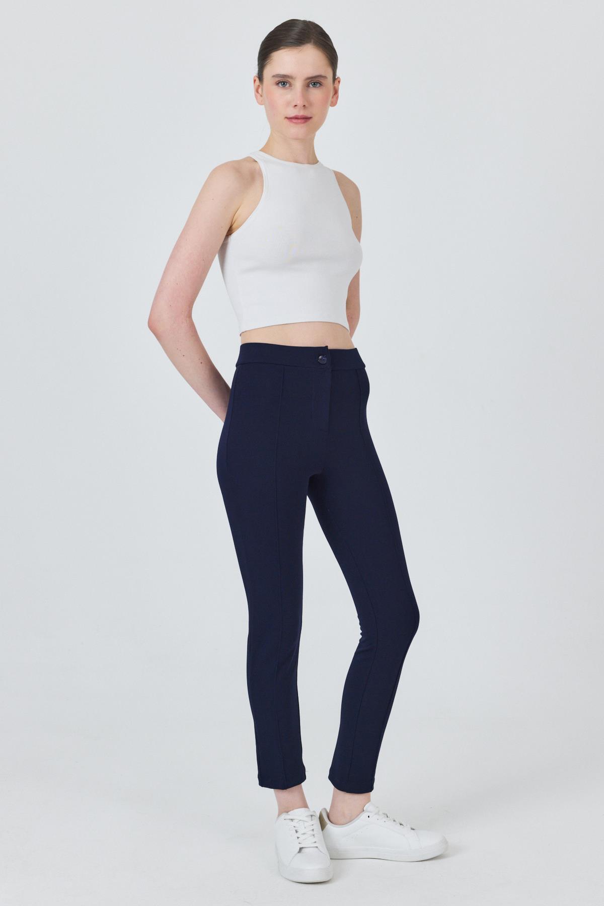 Laci Yüksek Bel Nervür Dikiş Detaylı Tayt Pantolon 6875A - 6