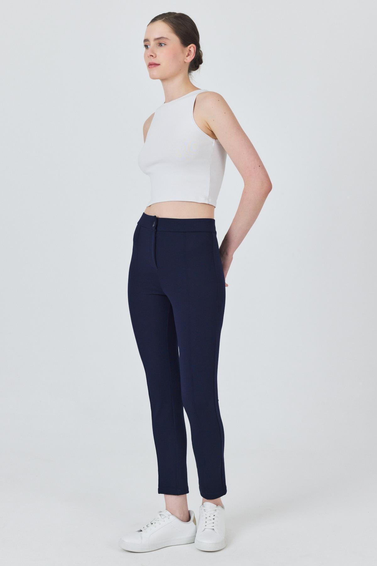 Laci Yüksek Bel Nervür Dikiş Detaylı Tayt Pantolon 6875A - 8