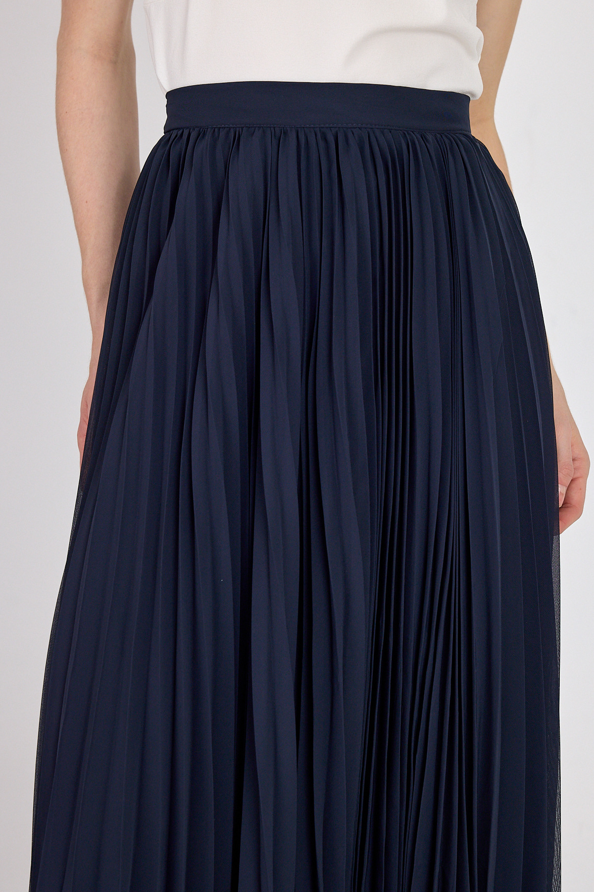 Lacivert Şifon Piliseli Yüksek Bel Maxi Etek 1003 - 4