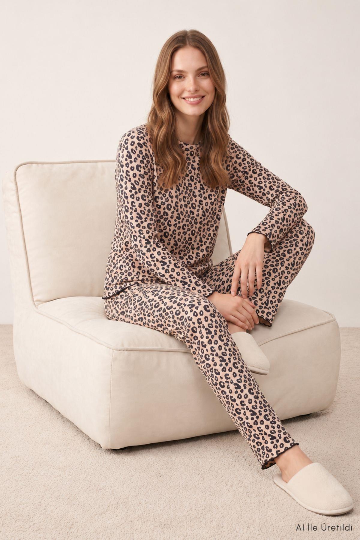Leopar Desen Bisiklet Yaka Pijama Takımı 2308 Leopar - Rays