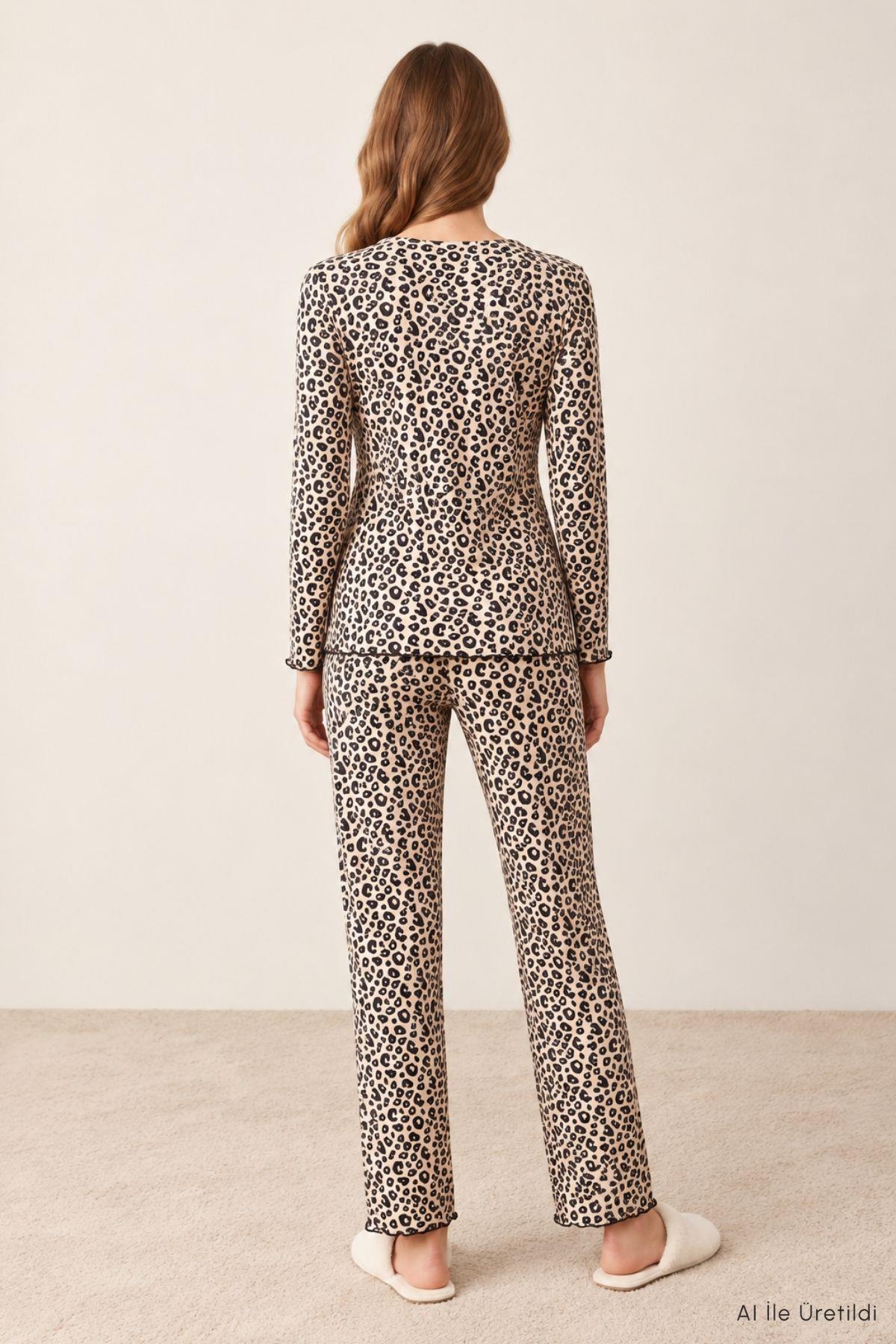 Leopar Desen Bisiklet Yaka Pijama Takımı 2308 Leopar - Rays