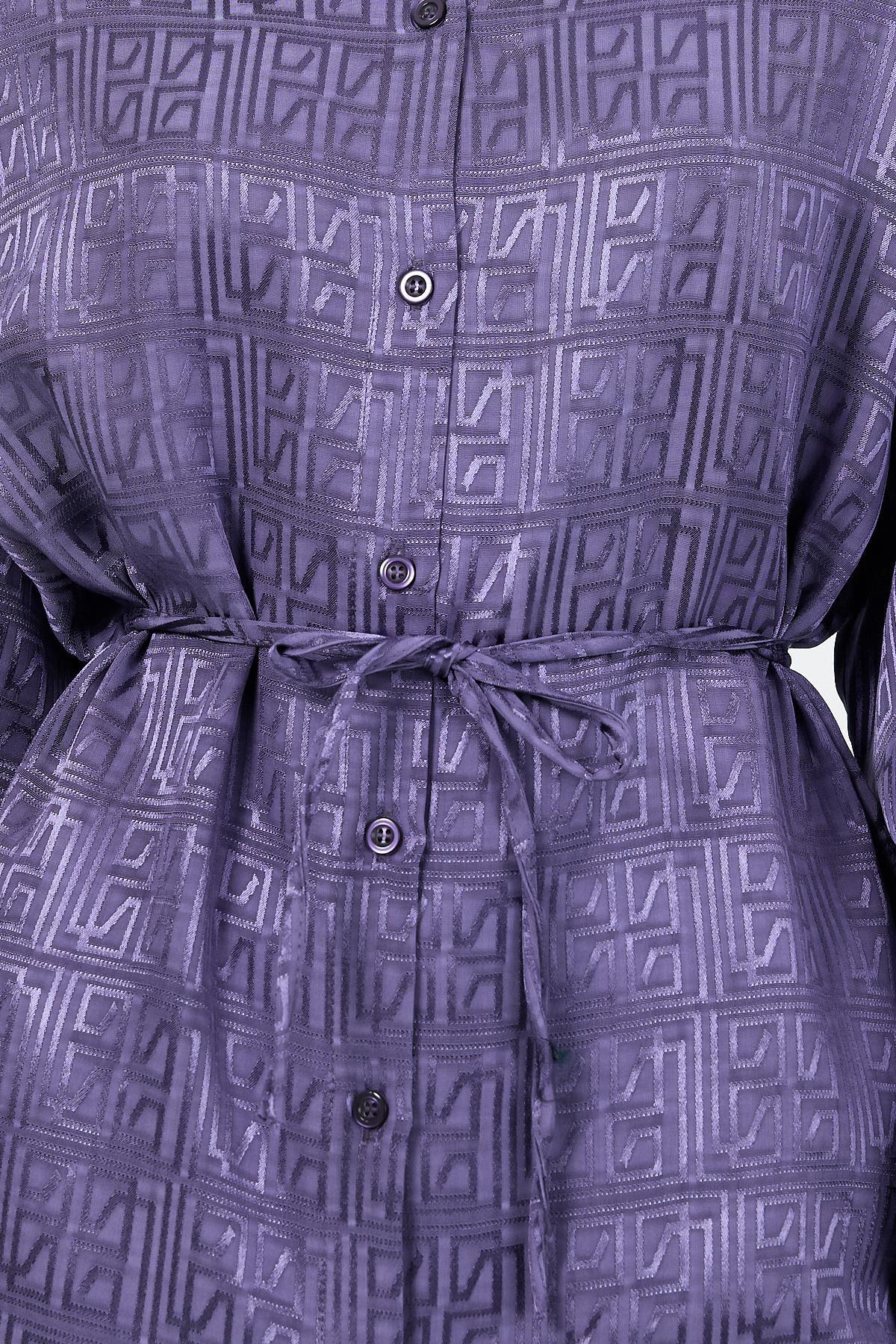 Leylak Desenli Saten Görünümlü İp Bağlama Detaylı Gömlek 4293A - 8