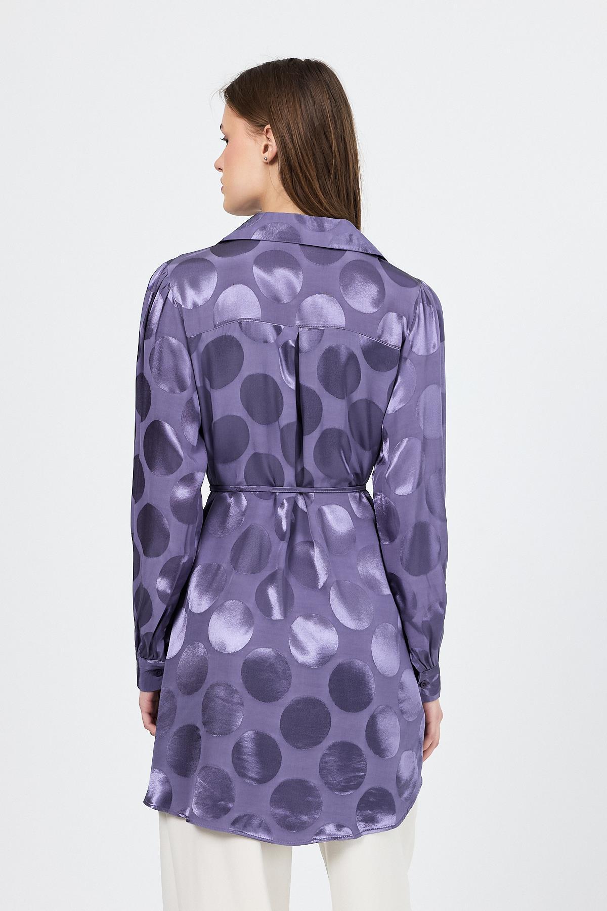 Leylak Puantiye Desen İp Bağlama Detaylı Tunik 4690A - 5