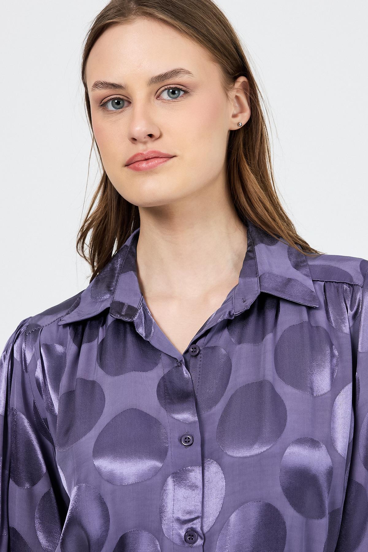 Leylak Puantiye Desen İp Bağlama Detaylı Tunik 4690A - 4