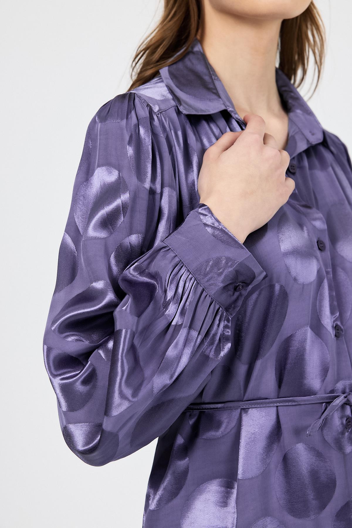 Leylak Puantiye Desen İp Bağlama Detaylı Tunik 4690A - 7