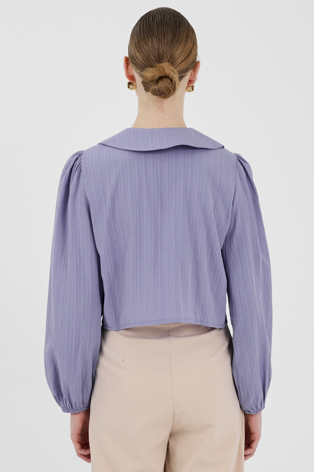 Lila Bağlama Detaylı Bebe Yaka Uzun Kollu Bluz 8020A - 5
