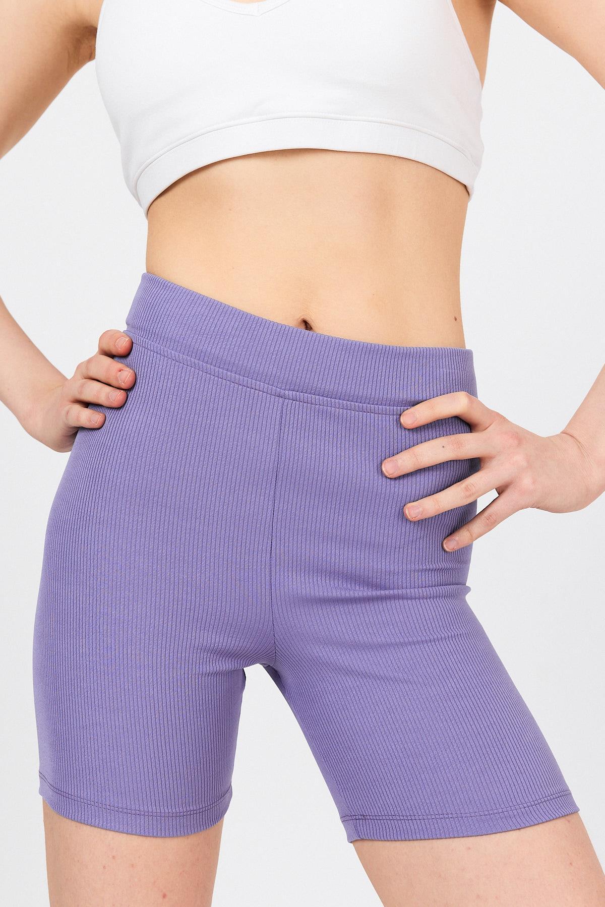 Lila Fitilli Biker Şort 2190M - 1