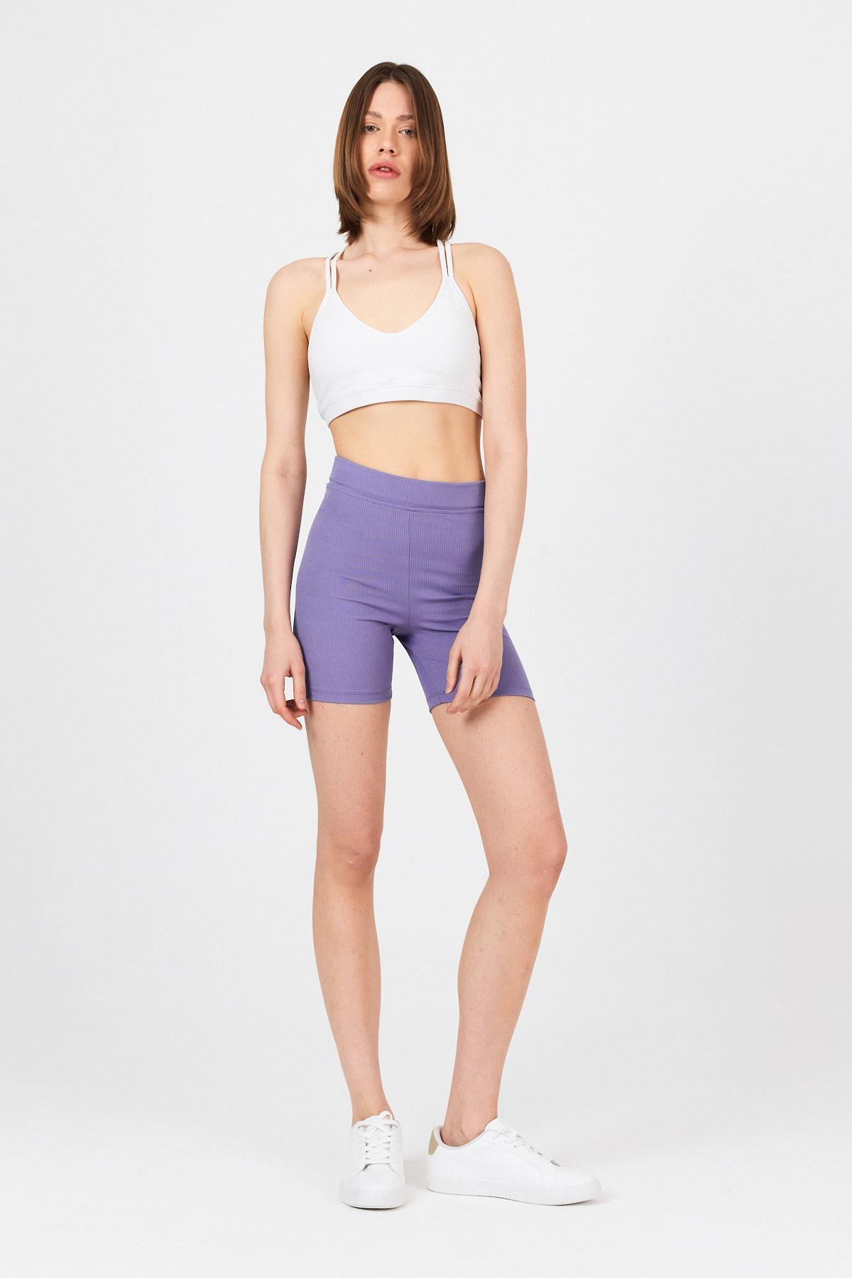 Lila Fitilli Biker Şort 2190M - 2