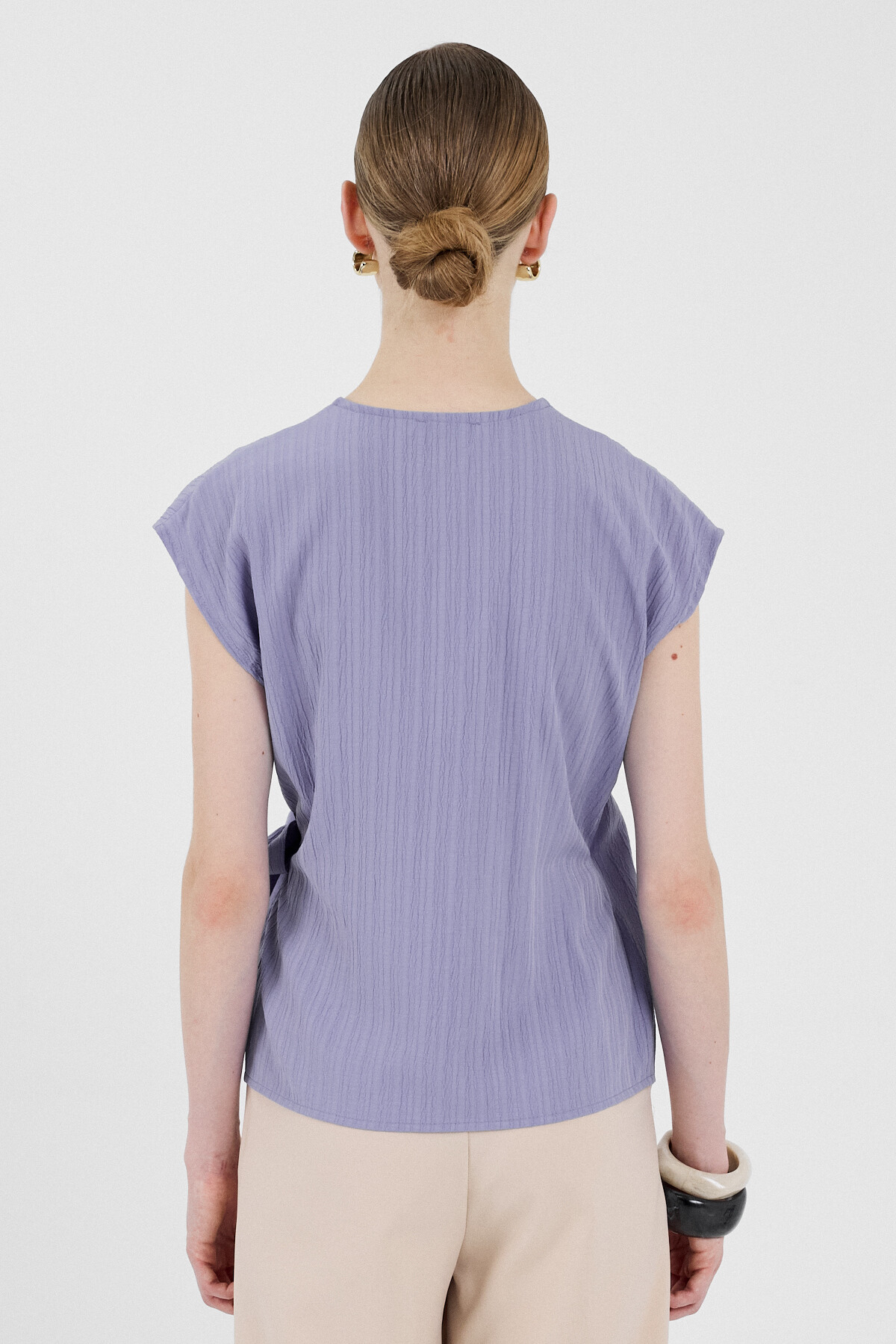 Lila Kruvaze Yaka Bağlama Detaylı Bluz 8025A - 5