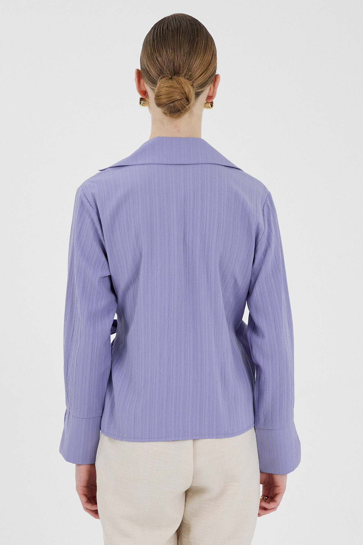 Lila Ön Bağlama Detaylı Uzun Kol Bluz 8019A - 5