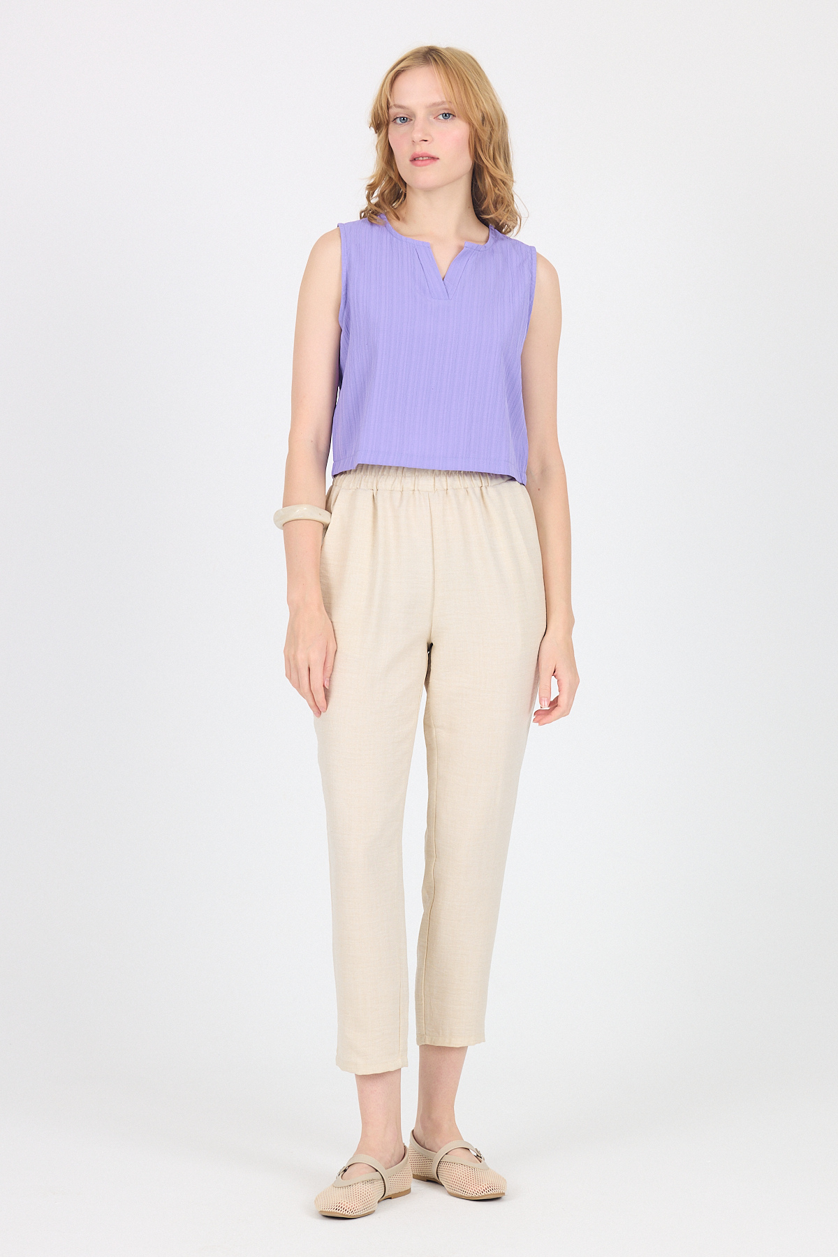 Lila V Yaka Kolsuz Crop Bluz 8027 - 3