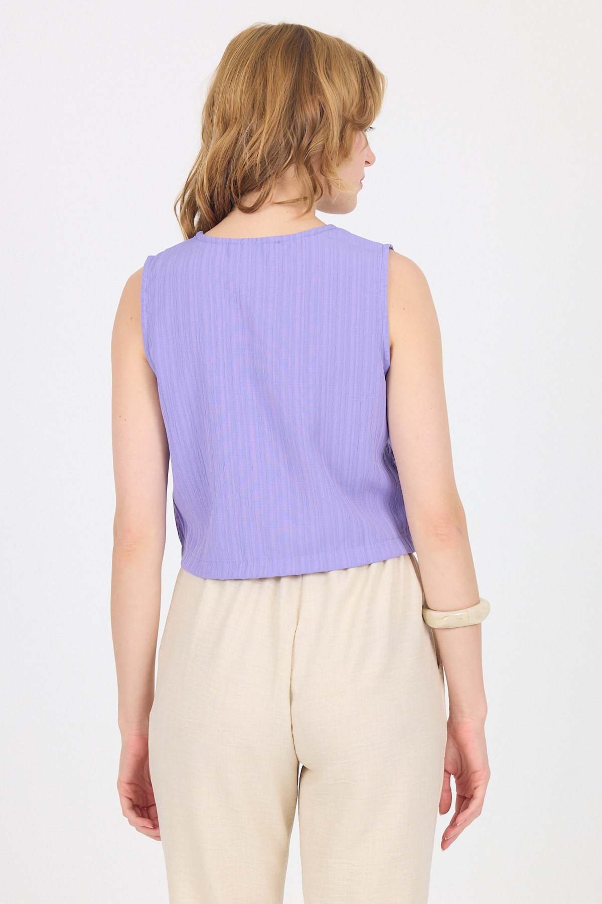 Lila V Yaka Kolsuz Crop Bluz 8027 - 5