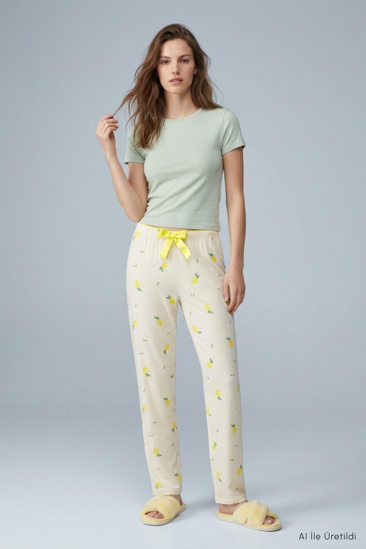 Limon Desen Pijama 4557 Sarı - 1