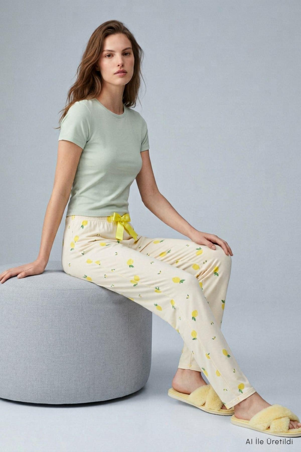Limon Desen Pijama 4557 Sarı - RAYS