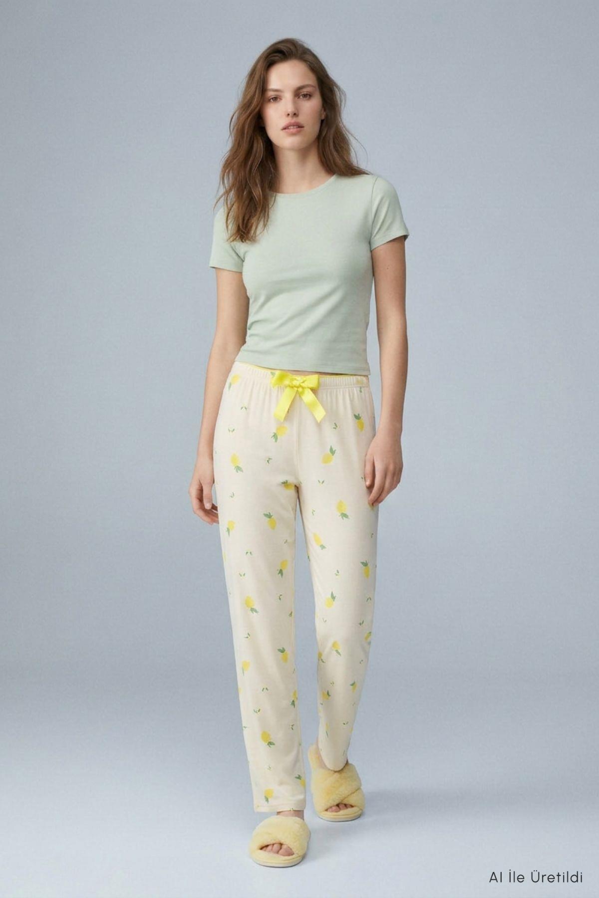 Limon Desen Pijama 4557 Sarı - RAYS