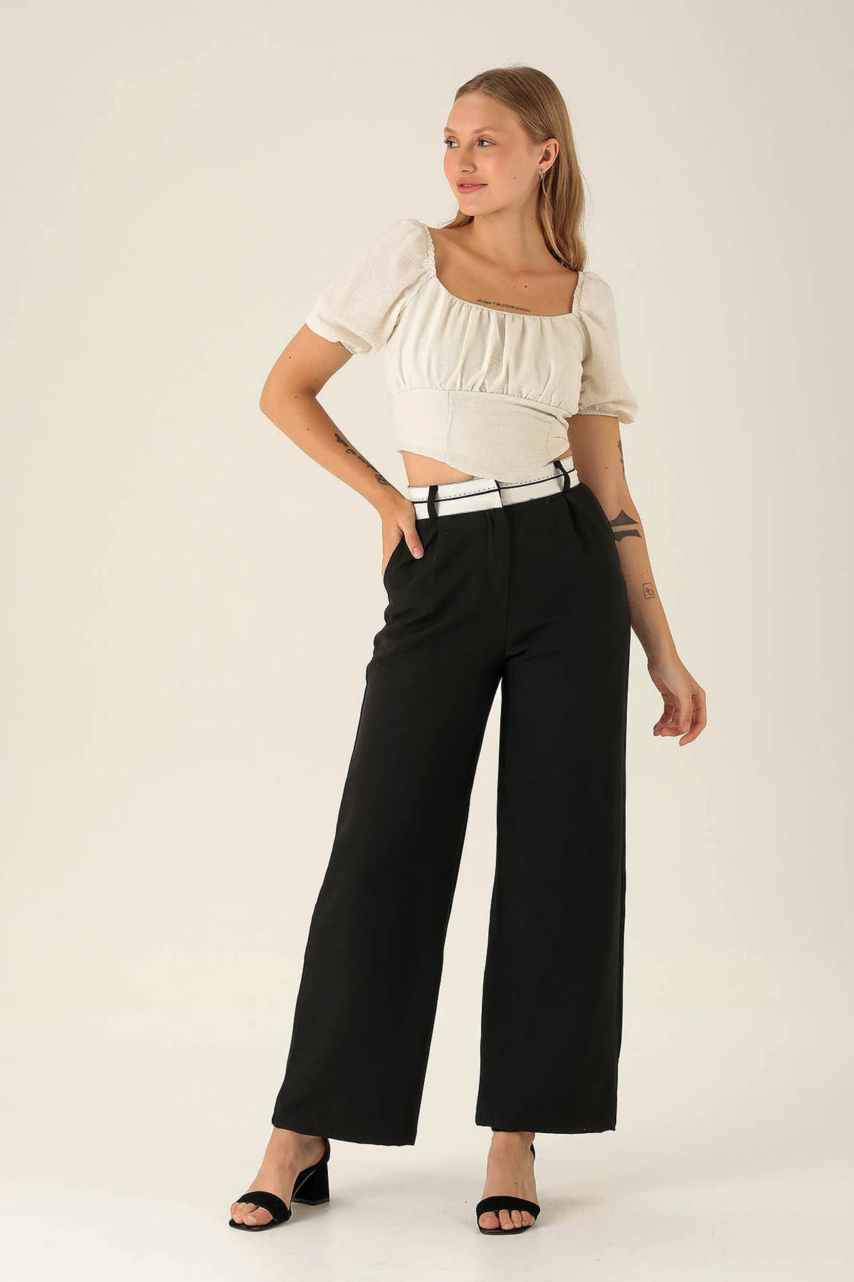 Madonna Yaka Keten Bluz - 10414 Beyaz - 4