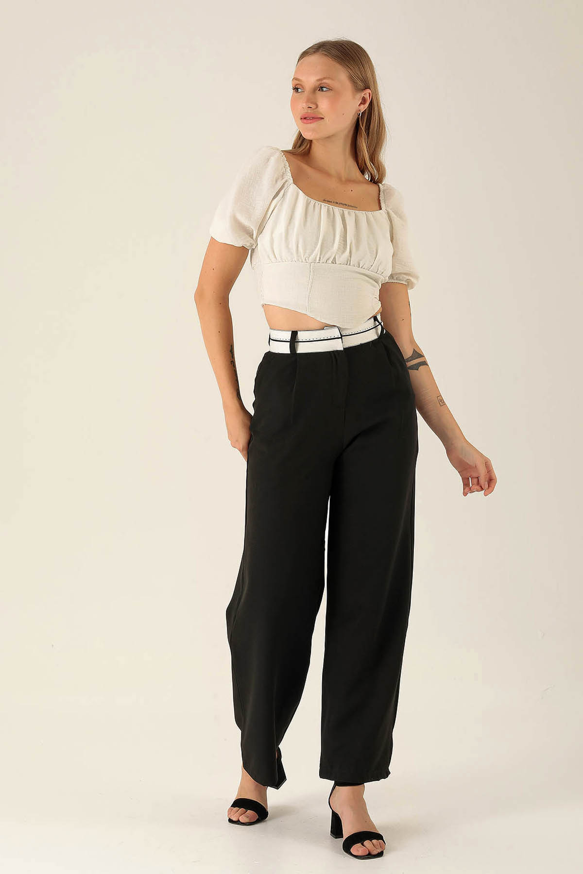 Madonna Yaka Keten Bluz - 10414 Beyaz - 5