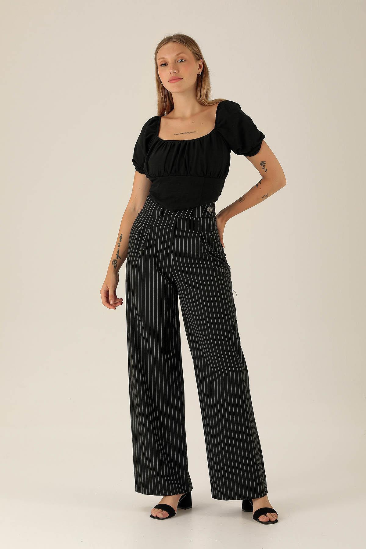 Madonna Yaka Keten Bluz - 10414 Siyah - 5