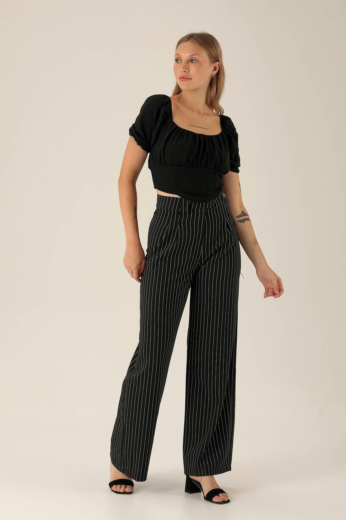 Madonna Yaka Keten Bluz - 10414 Siyah - 6