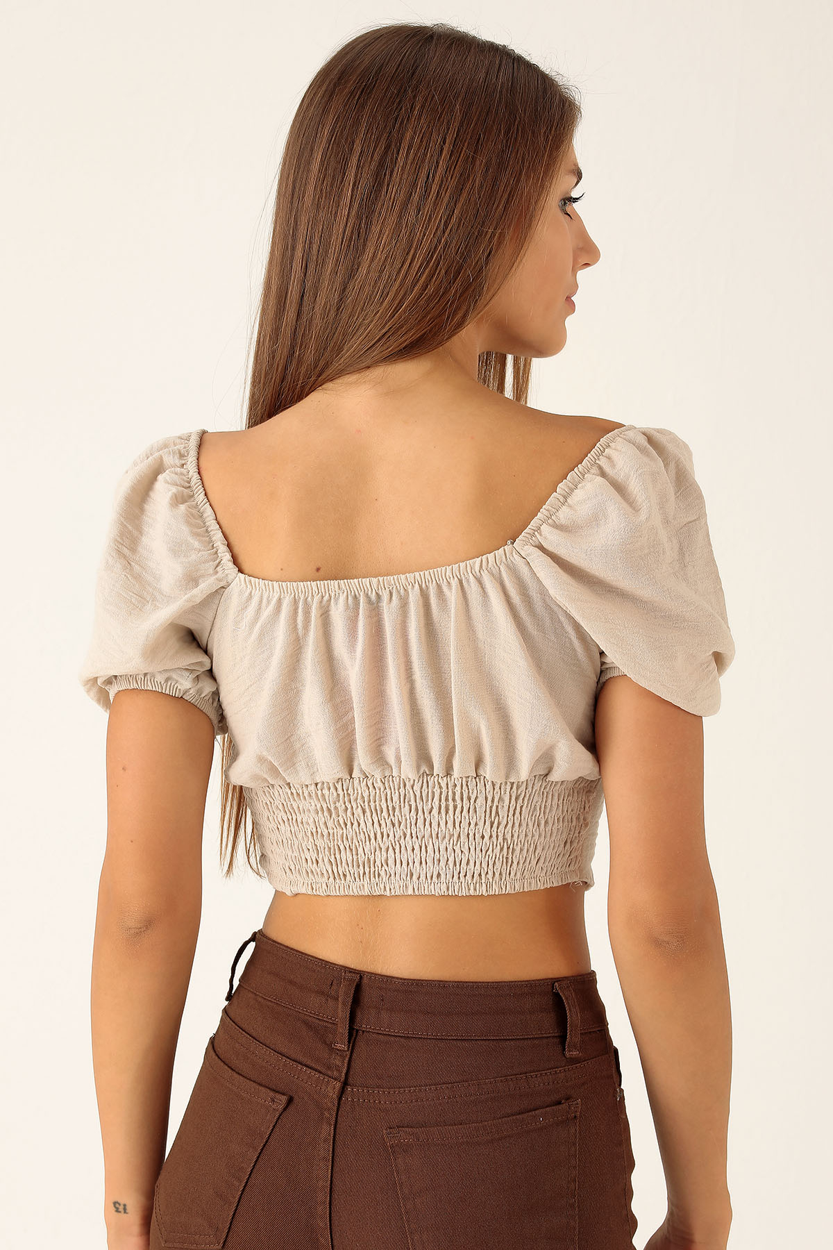 Madonna Yaka Keten Bluz - 10414 Taş - 3