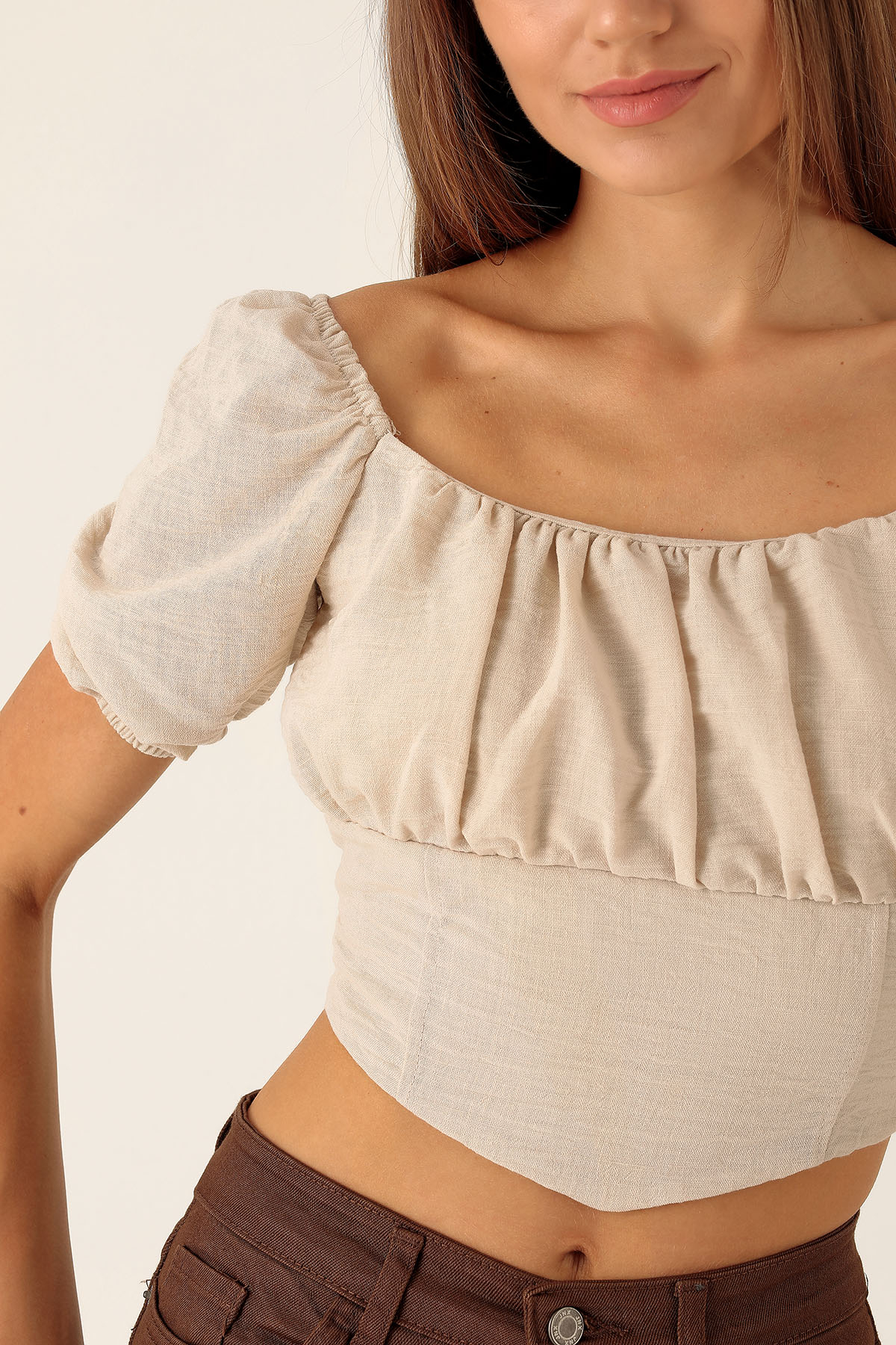 Madonna Yaka Keten Bluz - 10414 Taş - 6