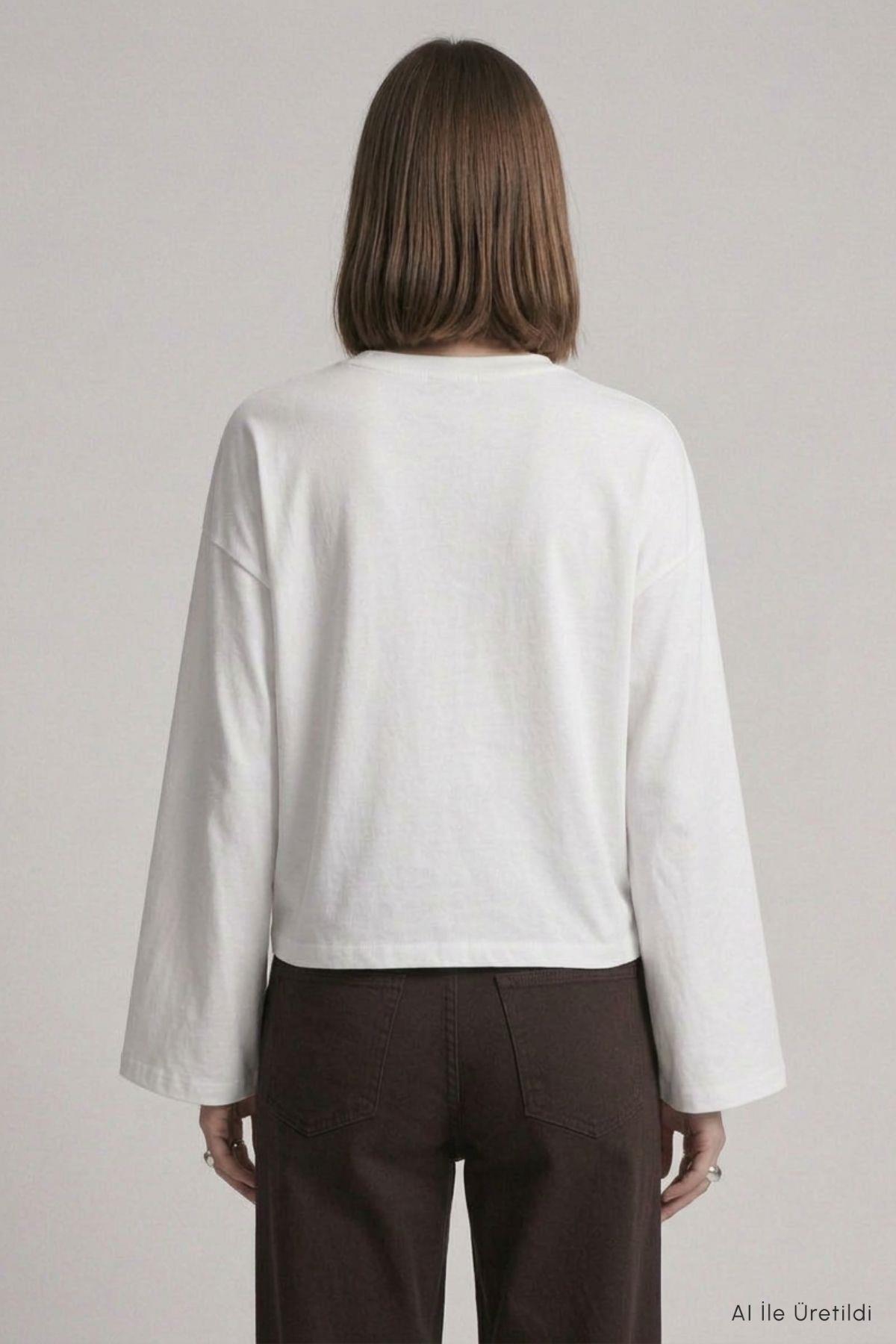 Matcha Baskılı Geniş Kol Oversize Body 31153 Ekru - 5