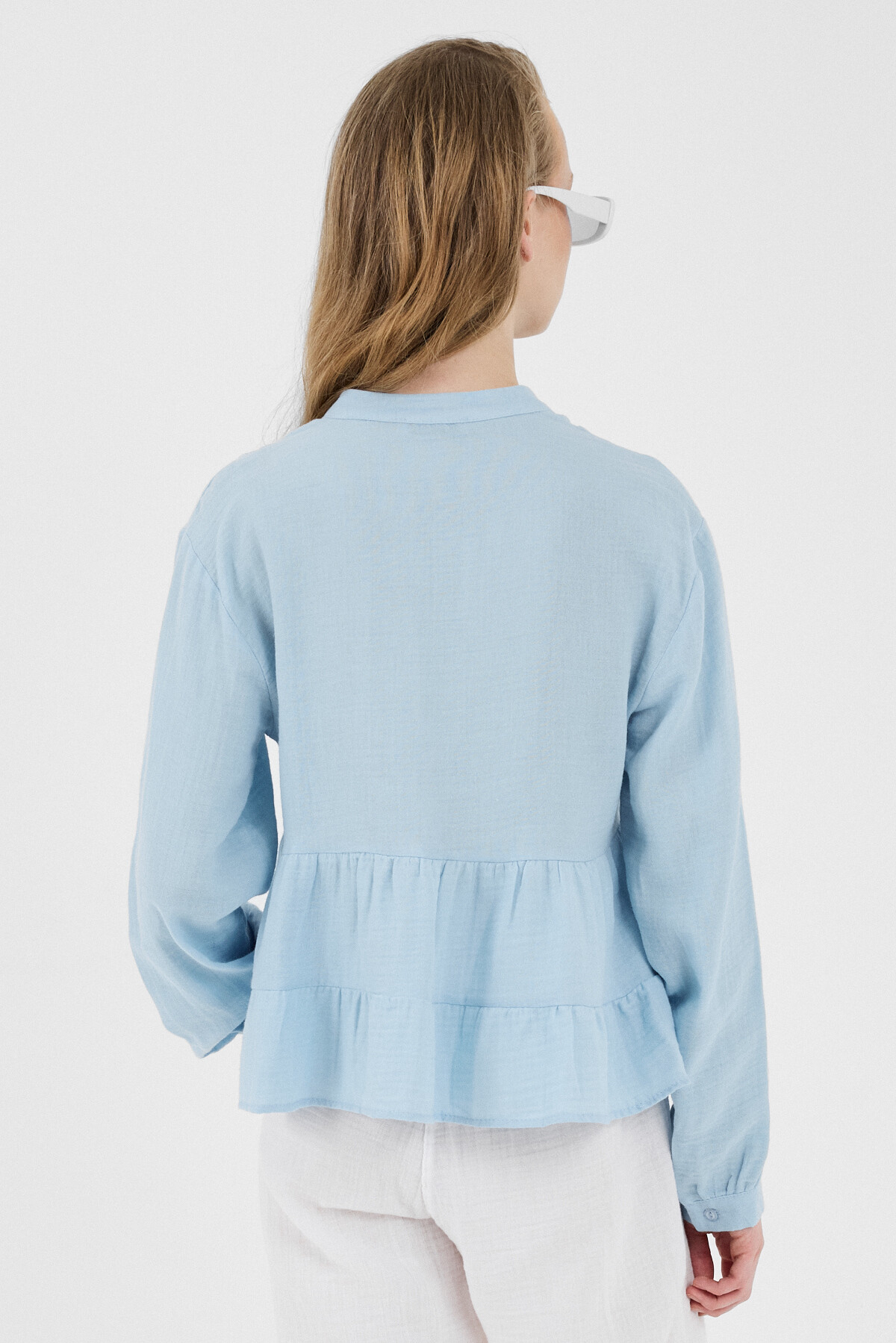 Mavi %100 Pamuk Dantel Detaylı Müslin Gömlek 4823A - 5