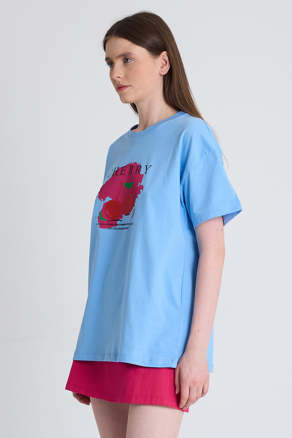 Mavi %100 Pamuk Yazı Baskılı Tişört 2150-15M - 3