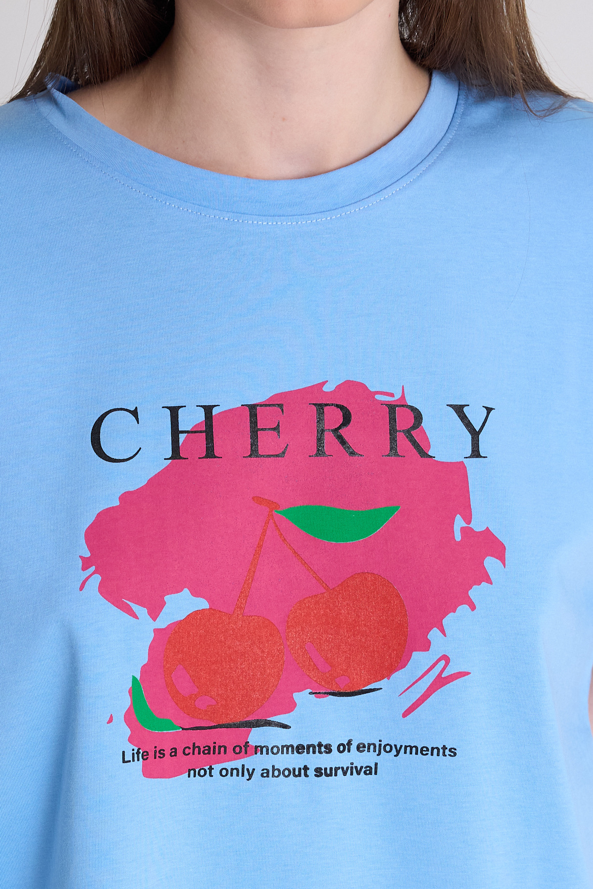 Mavi %100 Pamuk Yazı Baskılı Tişört 2150-15M - 4