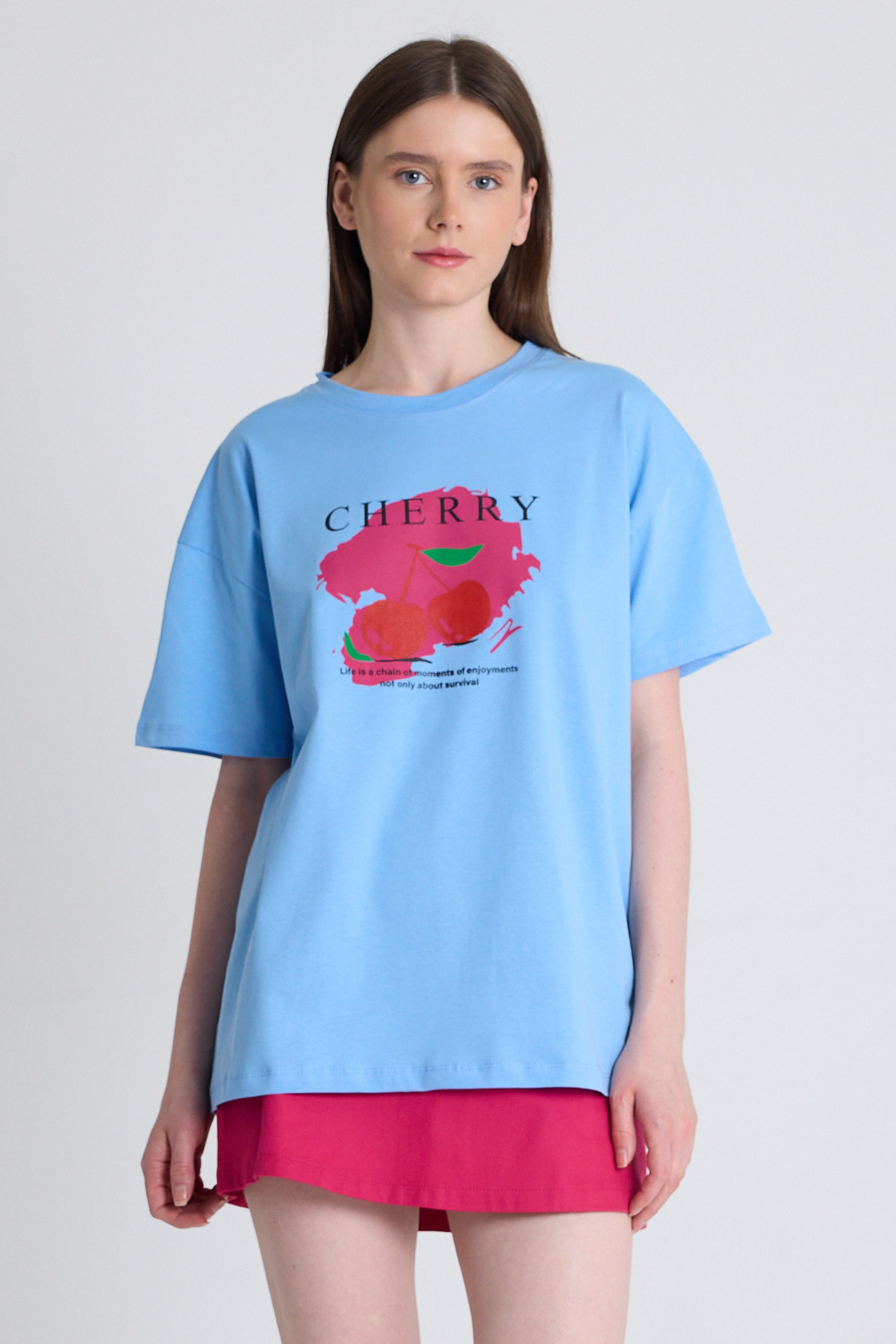 Mavi %100 Pamuk Yazı Baskılı Tişört 2150-15M 